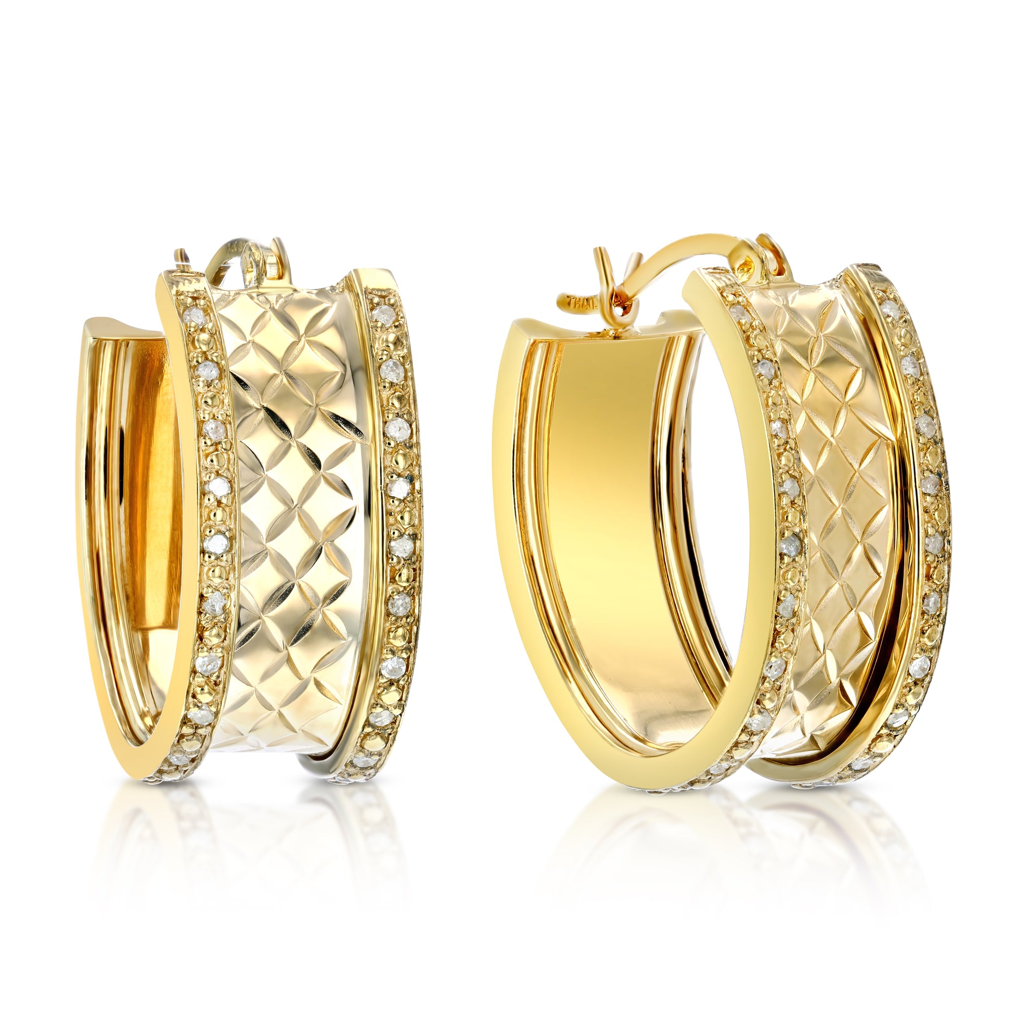 1/4 cttw Diamond Hoop Earrings Yellow Gold Plated over .925 Silver 1 Inch Design