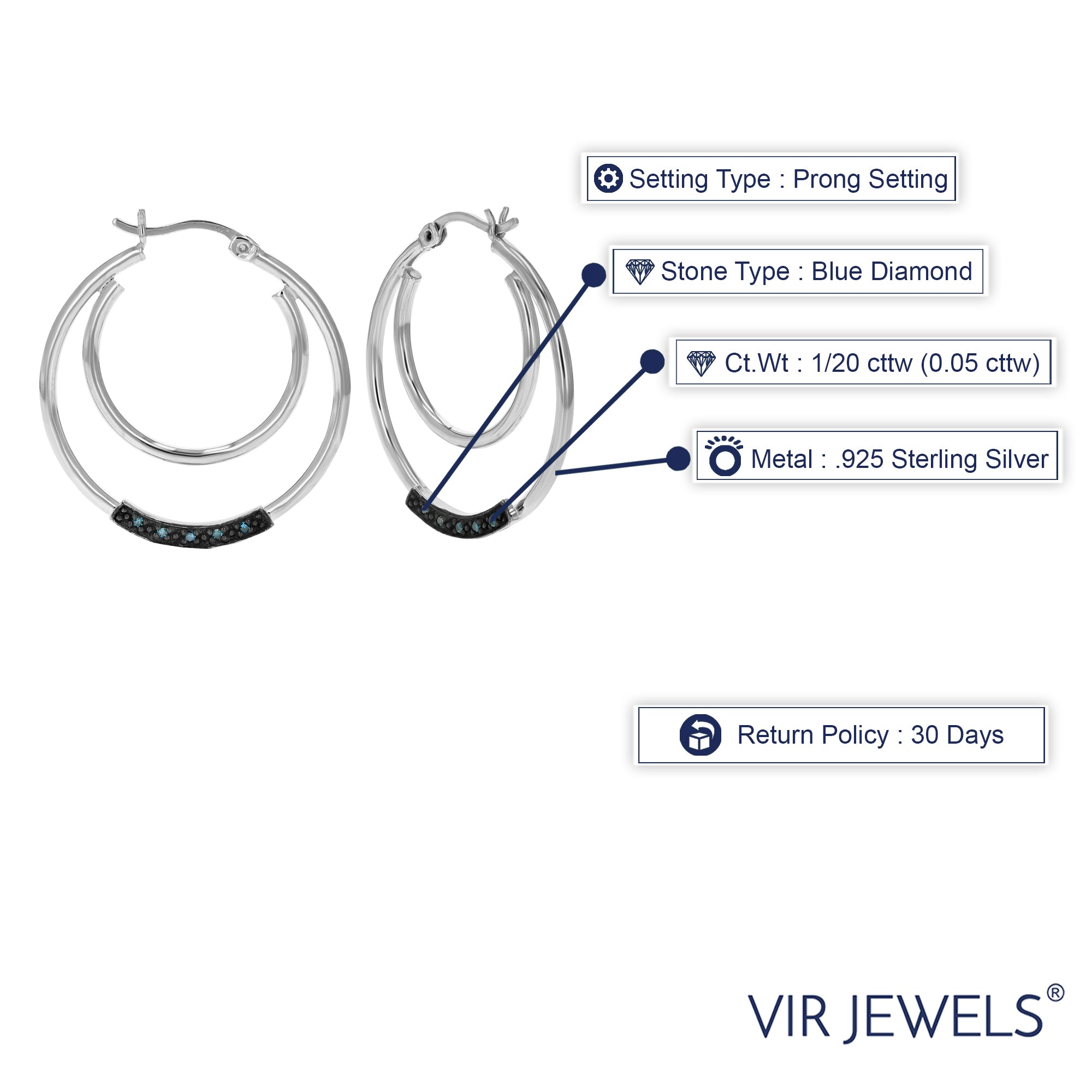 Blue Diamond Hoop Earrings