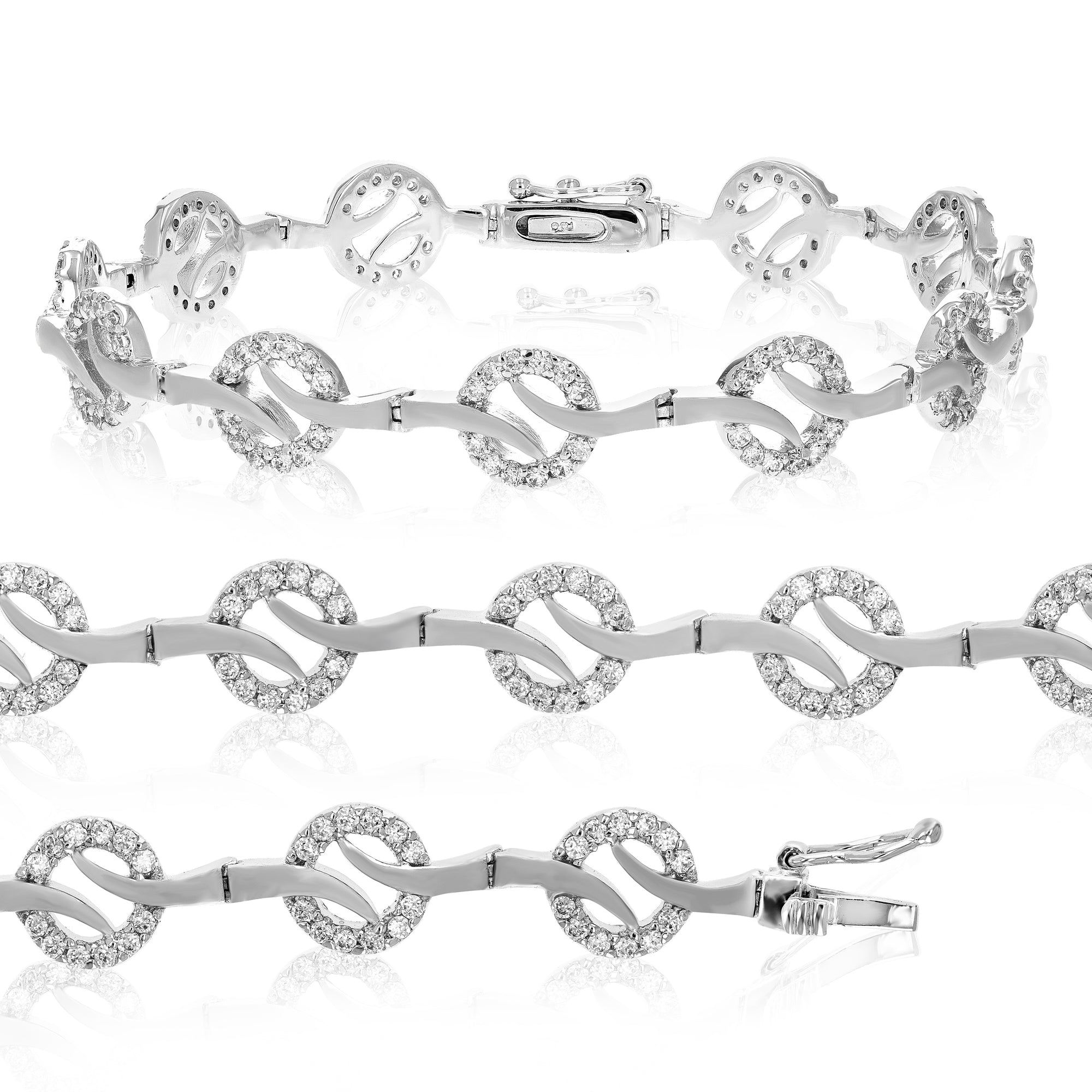 Classic Cubic Zirconia Bracelet in Brass with Rhodium Plating 7 Inches Round