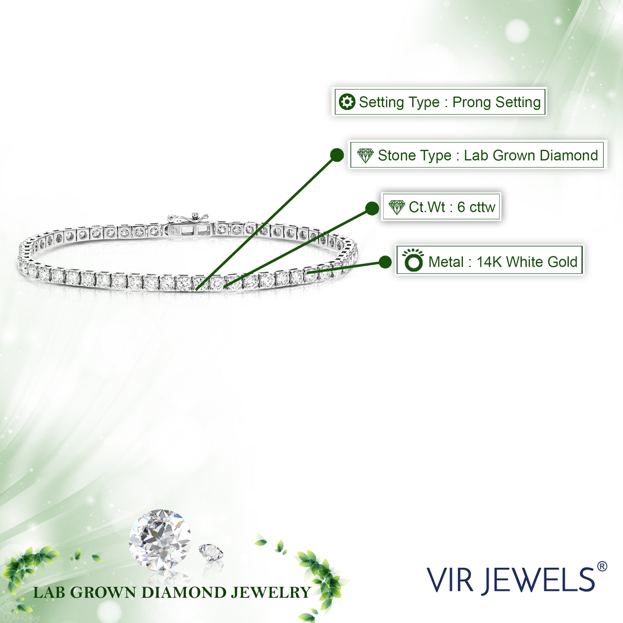 6 cttw Lab Grown Diamond Tennis Bracelet in 14K Gold