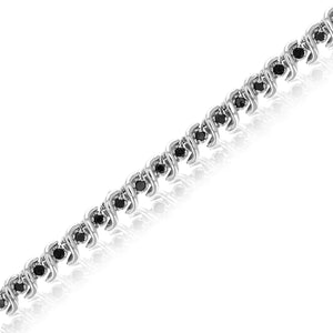 1 cttw Black Diamond Bracelet .925 Sterling Silver Classic S-Link Round 7.75 Inch