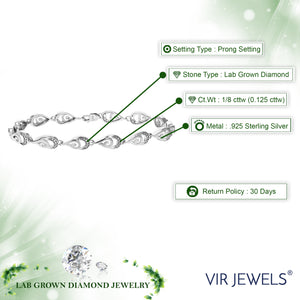 1/8 cttw Diamond Bracelet for Women, Round Lab Grown Diamond Bracelet in .925 Sterling Silver, Prong Setting, 7.5 Inch