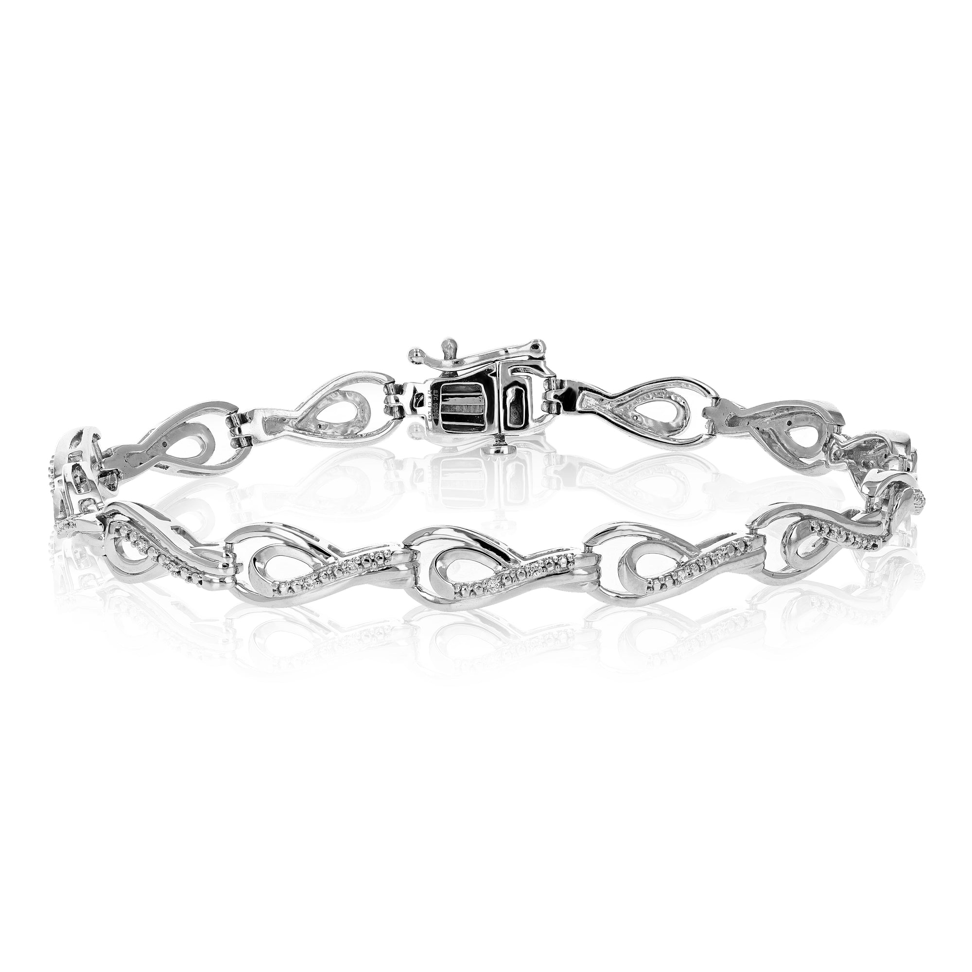 1/8 cttw Diamond Bracelet for Women, Round Lab Grown Diamond Bracelet in .925 Sterling Silver, Prong Setting, 7.25 Inch