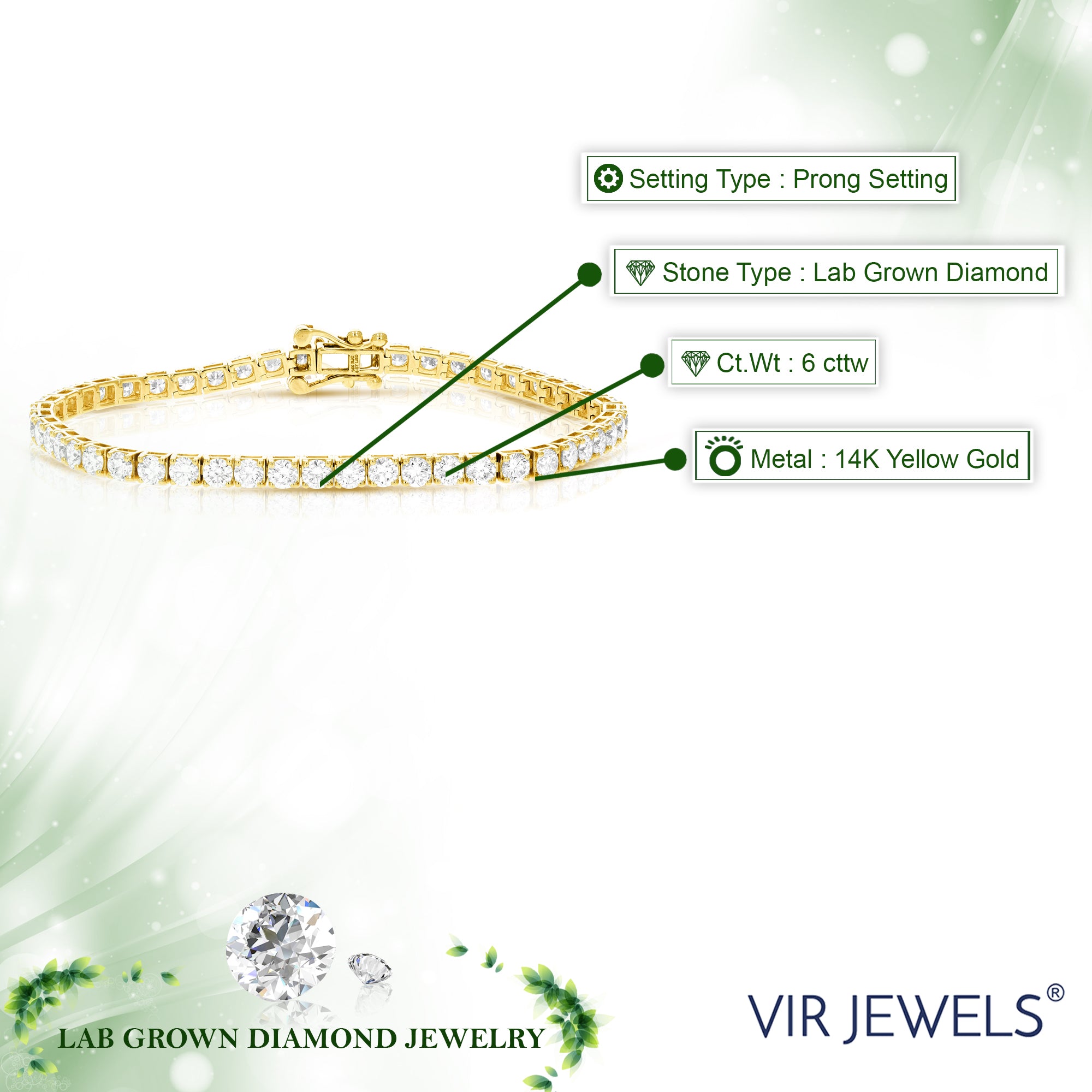 6 cttw Lab Grown Diamond Tennis Bracelet in 14K Gold