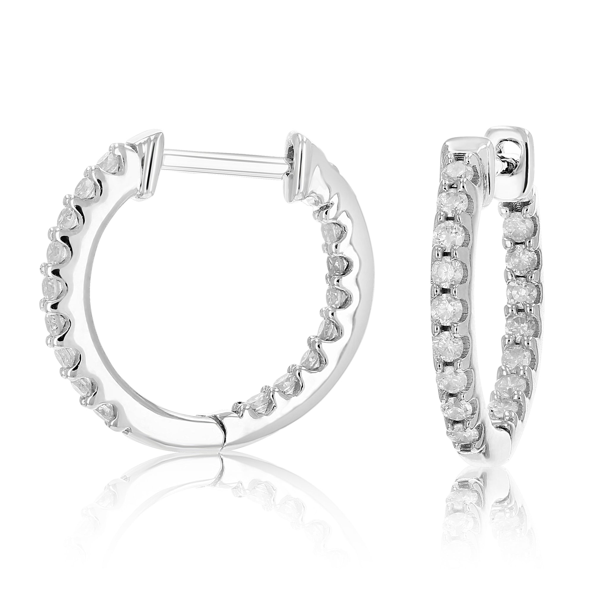 1/5 cttw Inside Out Diamond Hoop Earrings .925 Sterling Silver 32 Stones 1/2 Inch Prong Set