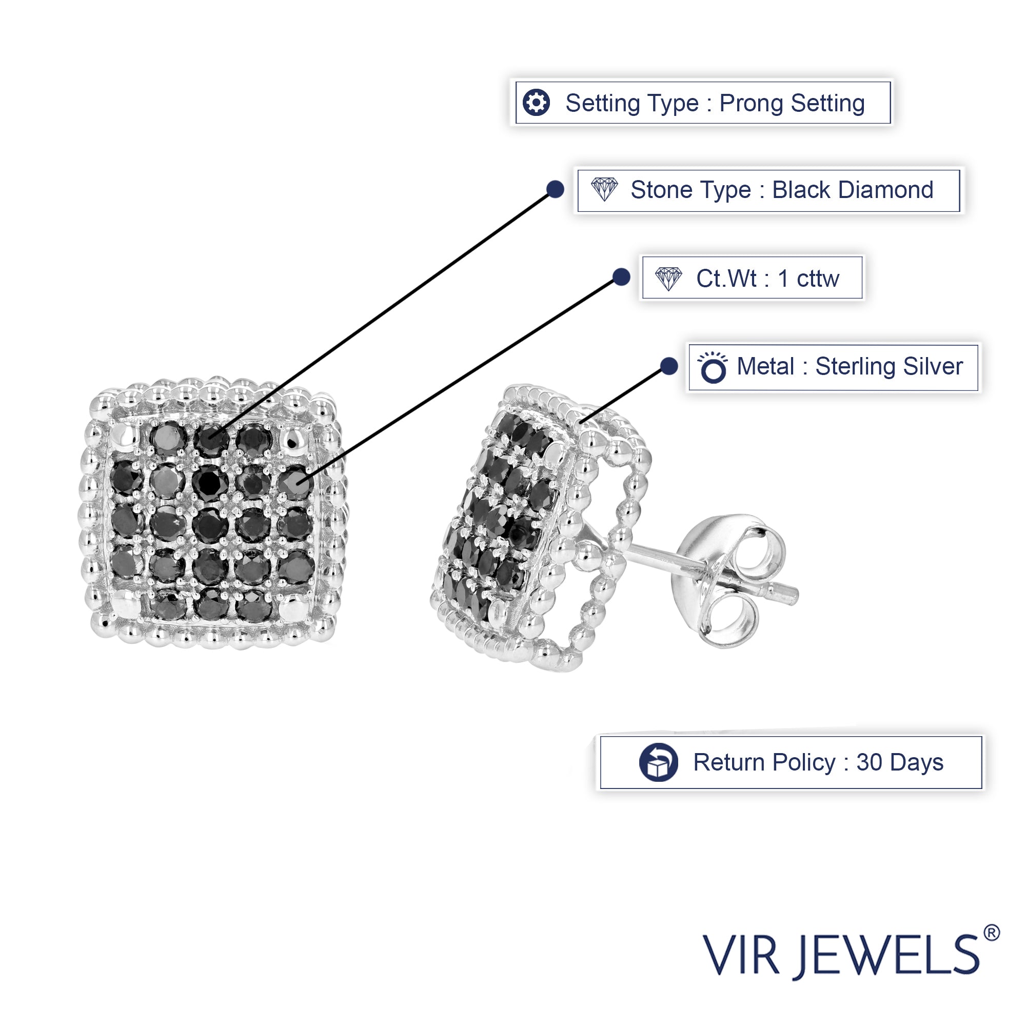 Black Diamond Cluster Stud Earrings