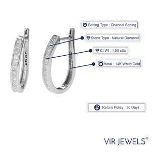 1.50 cttw Princess Cut Diamond Hoop Earrings 14K White Gold Channel Set 0.66 inch