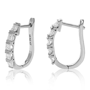 1 cttw Princess Diamond Hoop Earrings 14K White Gold Milgrain Channel Set 0.59 inch