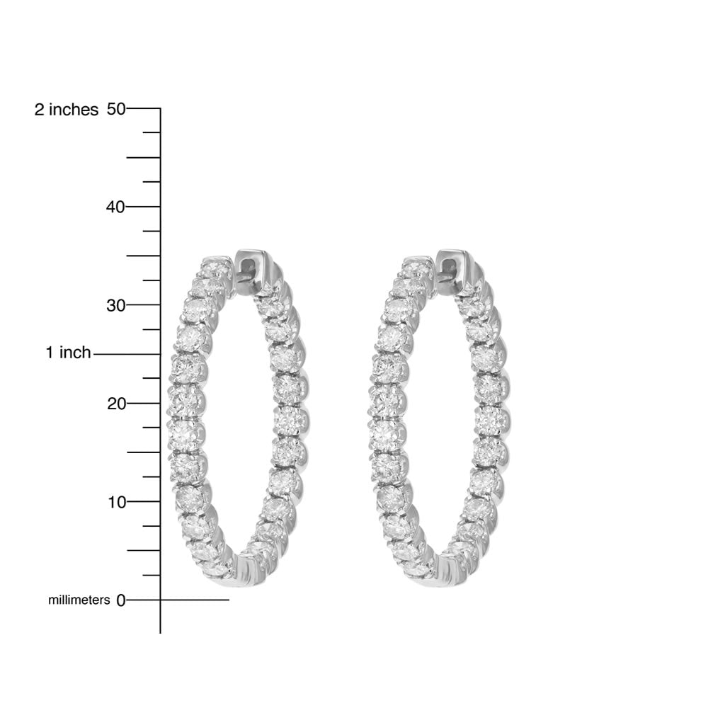 5 cttw Diamond Inside Out Hoop Earrings 14K White Gold Round Prong Set 1.38 inch