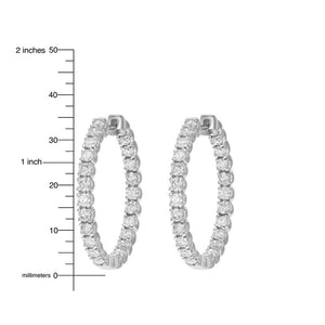 5 cttw Lab Grown Diamond Inside Out Hoop Earrings 14K White Gold Round Prong Set 1.50 Inch