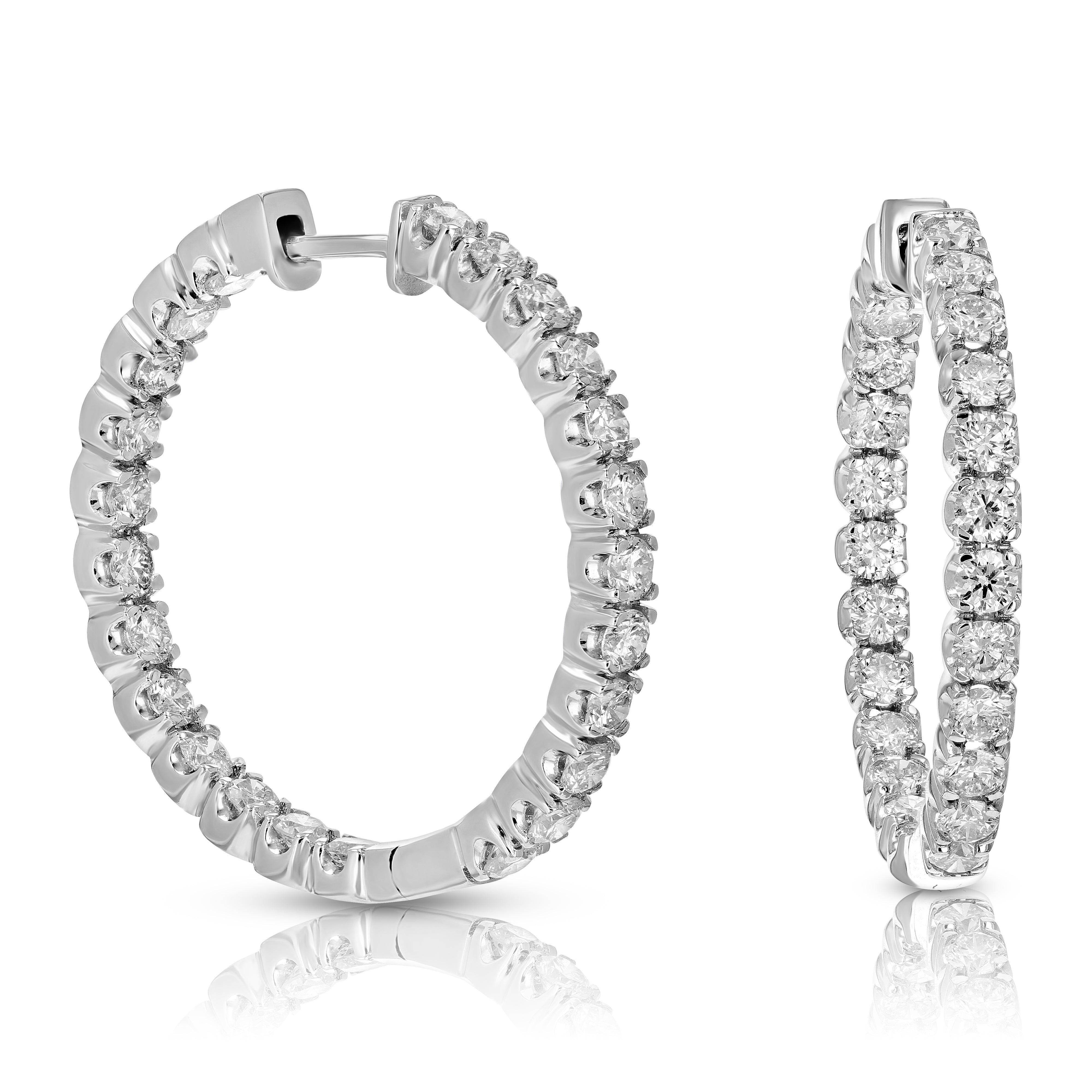 5 cttw Lab Grown Diamond Inside Out Hoop Earrings 14K Gold Round Prong Set 1.50 Inch