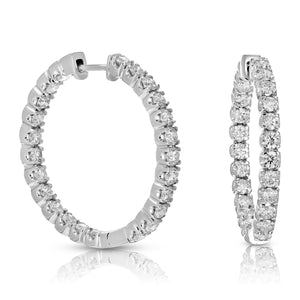 4 cttw Lab Grown Diamond Hoop Earrings 14K White Gold Round Prong Set Inside Out 1.25 Inch