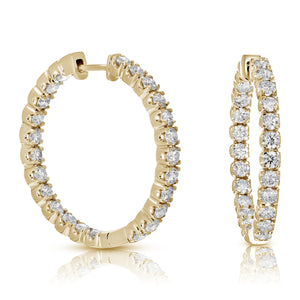 5 cttw Diamond Inside Out Hoop Earrings 14K Yellow Gold Round Prong Set 1.38 inch
