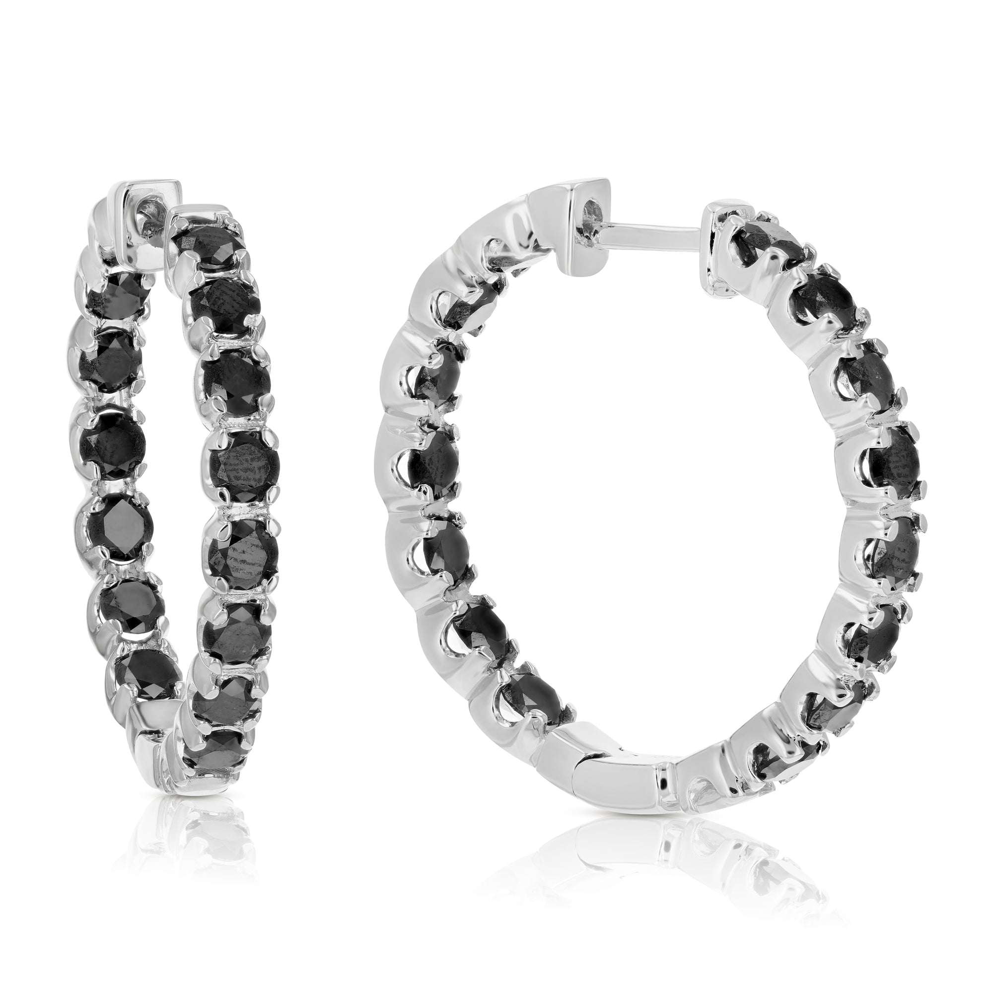 4 cttw Black Diamond Hoop Earrings in .925 Sterling Silver Inside Out 1 Inch