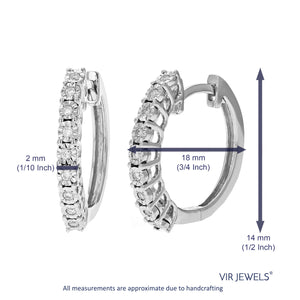1/8 cttw Diamond Hoop Earrings for Women, Round Lab Grown Diamond Earrings in .925 Sterling Silver, Prong Setting, 3/4 Inch