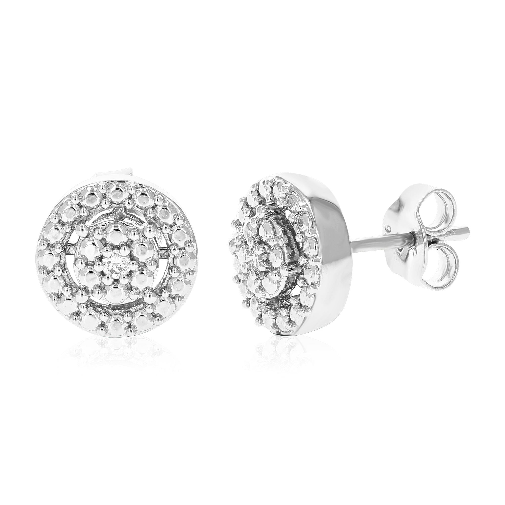 1/20 cttw Stud Earrings for Women, Round Lab Grown Diamond Stud Earrings in .925 Sterling Silver, Prong Setting