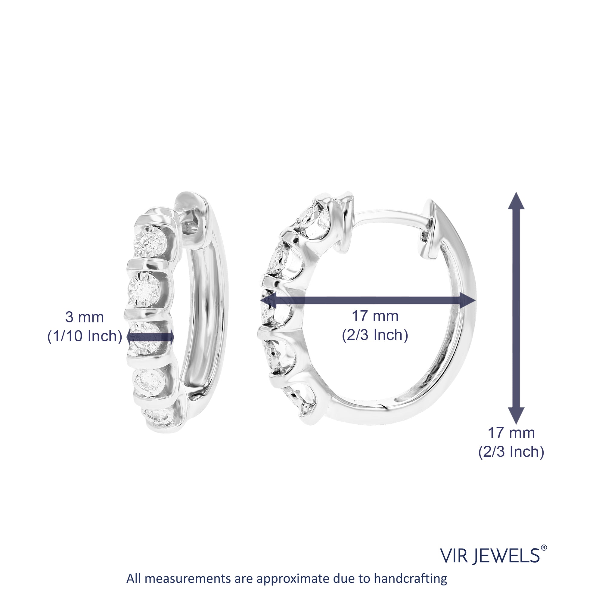 1/4 cttw Diamond Hoop Earrings for Women, Round Lab Grown Diamond Earrings in .925 Sterling Silver, Bezel Setting, 2/3 Inch