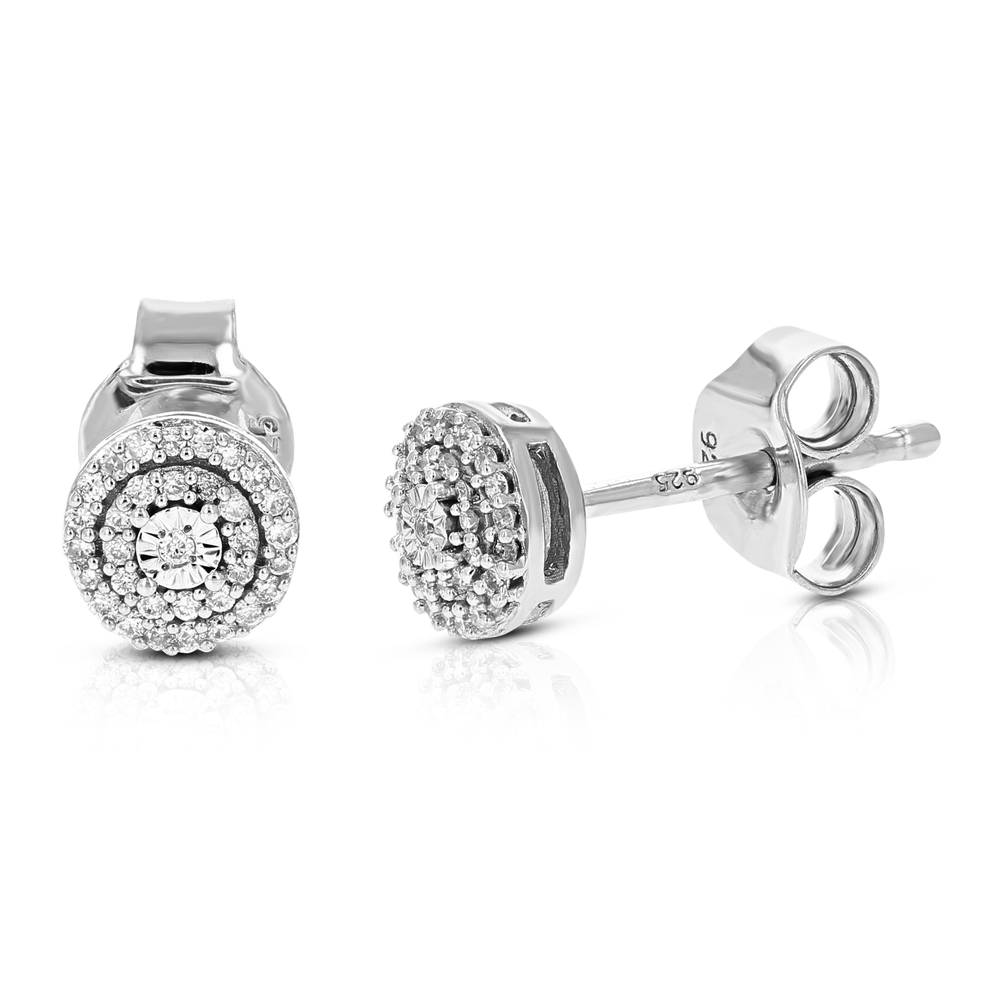 1/8 cttw Diamond Stud Earrings for Women, Round Lab Grown Diamond Earrings in .925 Sterlinng Silver, Prong Setting, 1/4 Inch