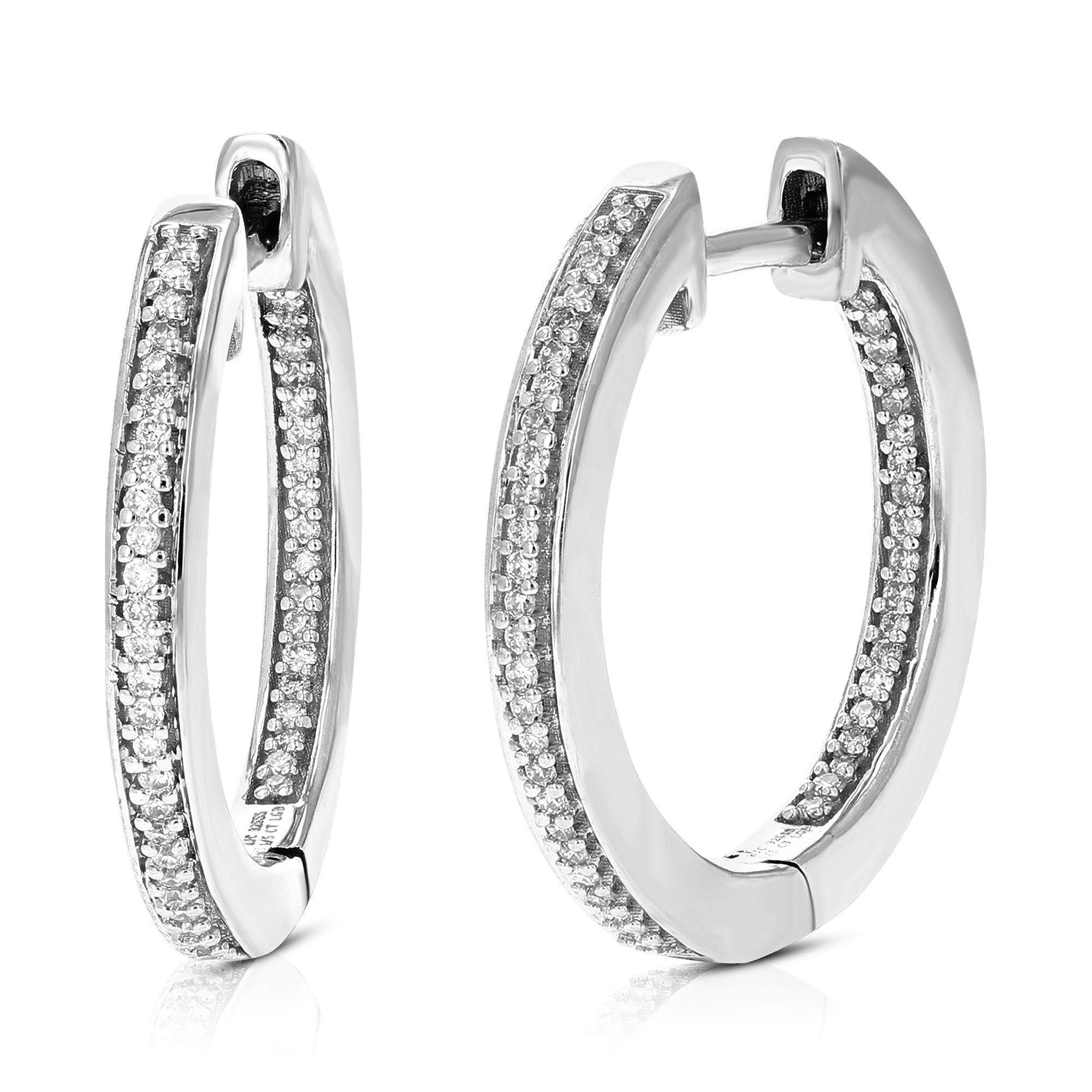 1/5 cttw Diamond Hoop Earrings for Women, Round Lab Grown Diamond Earrings in .925 Sterlinng Silver, Prong Setting, 3/4 Inch