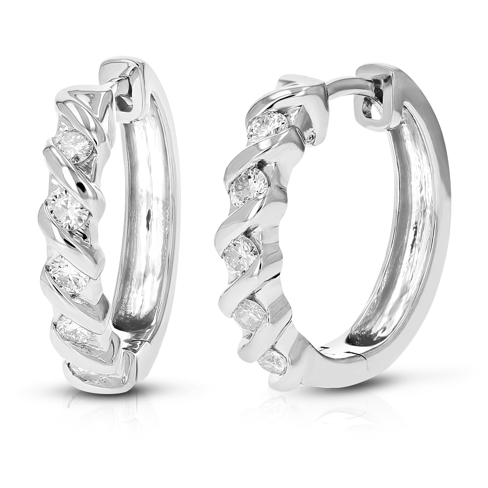 1/2 cttw Diamond Hoop Earrings for Women, Round Lab Grown Diamond Earrings in .925 Sterling Silver, Channel Setting, 3/4 Inch