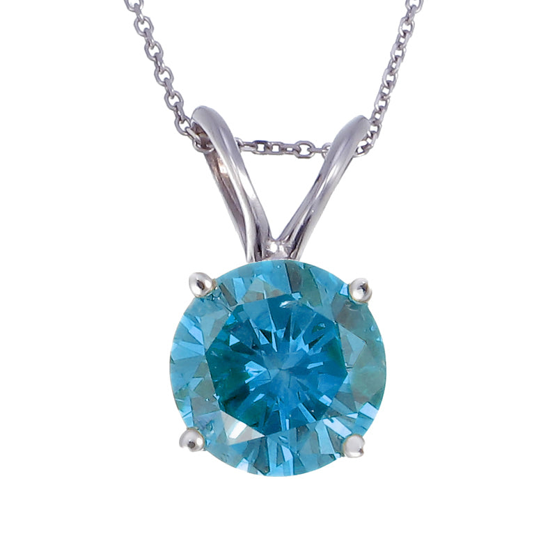 Blue Diamond Solitaire Pendant Necklace in 14K Gold