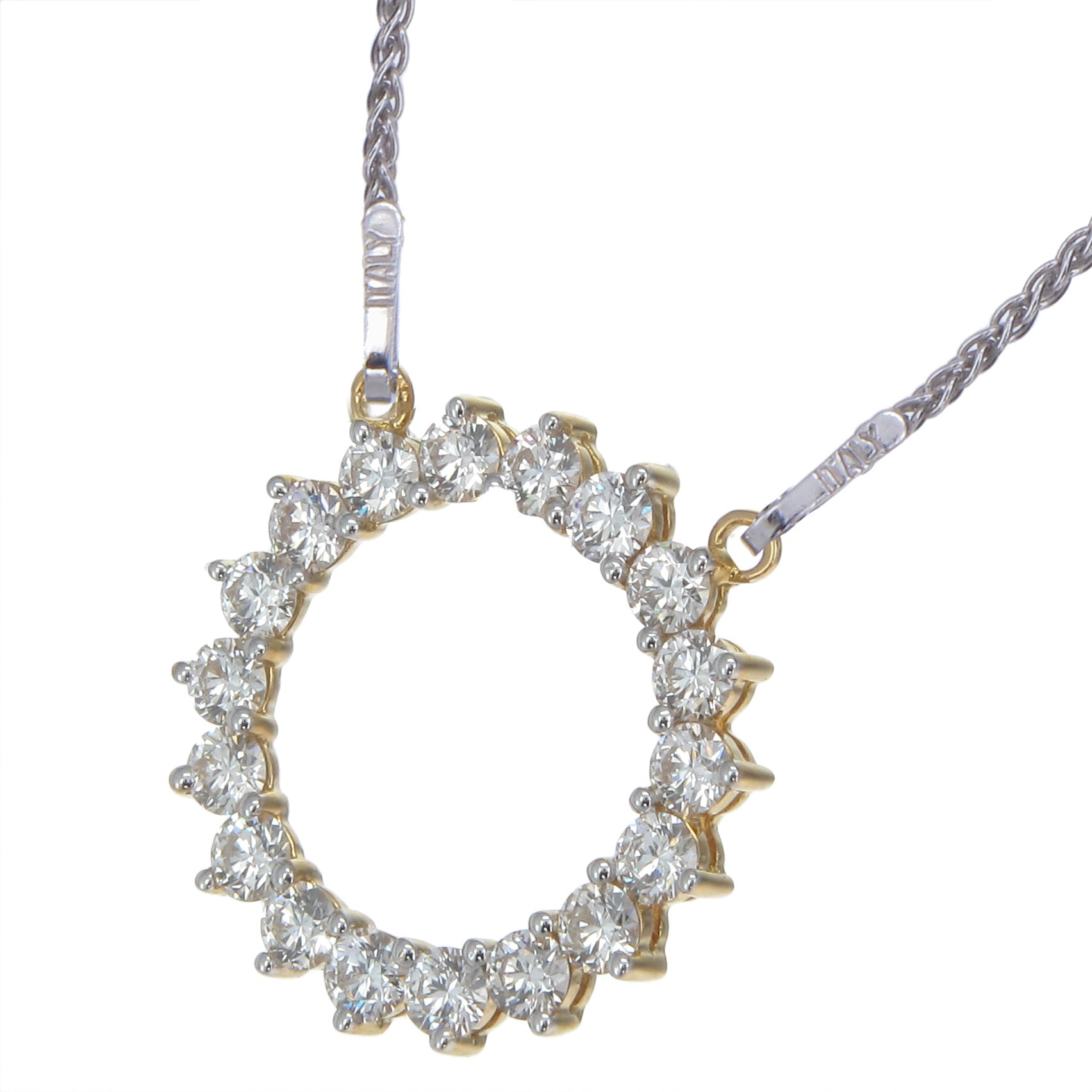 2 cttw Diamond Pendant, Diamond Circle Pendant Necklace for Women in 14K Yellow Gold with 18 Inch Chain, Prong Setting