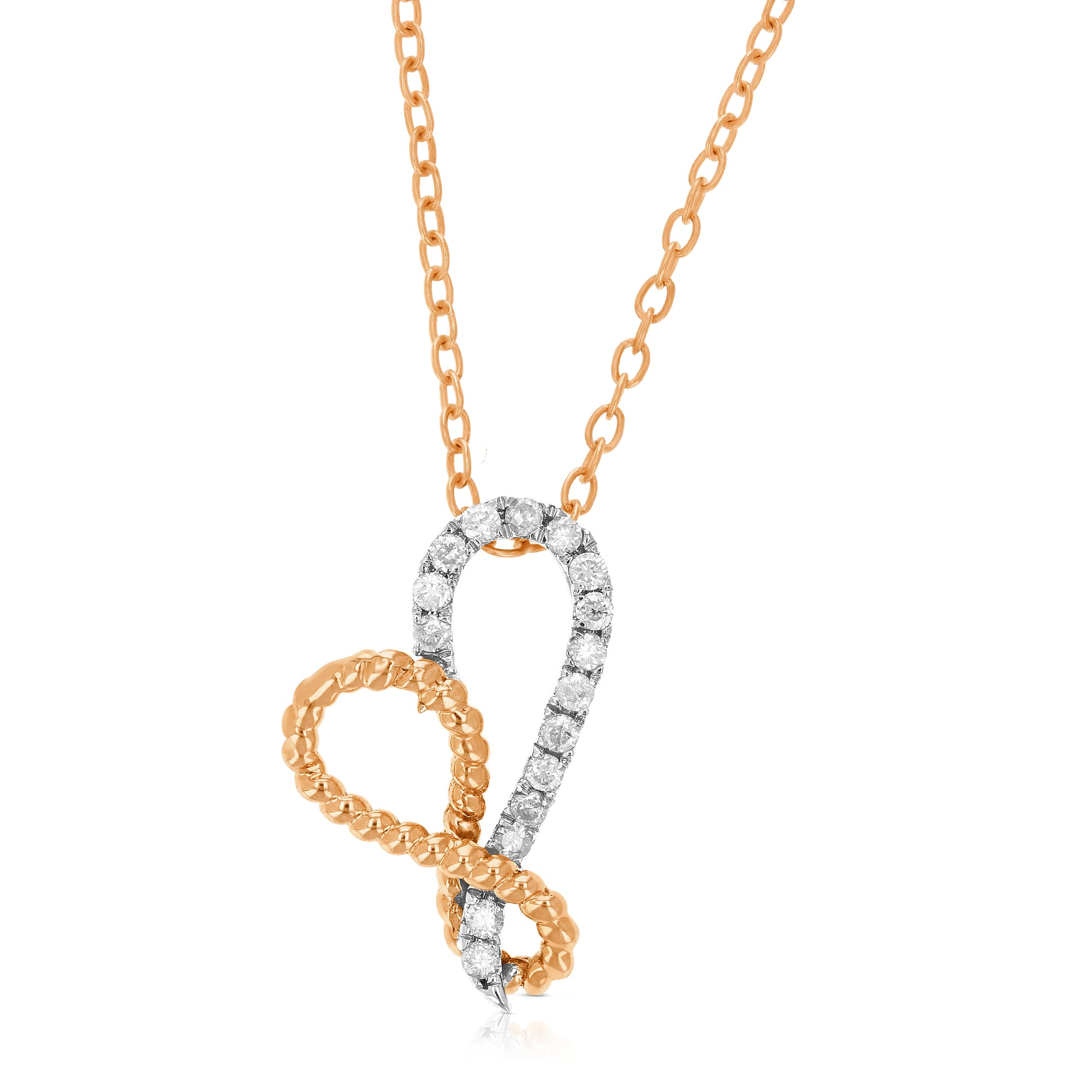 1/6 cttw Diamond Pendant, Diamond Heart Pendant Necklace for Women in 14K White and Rose Gold with 18 Inch Chain, Prong Setting