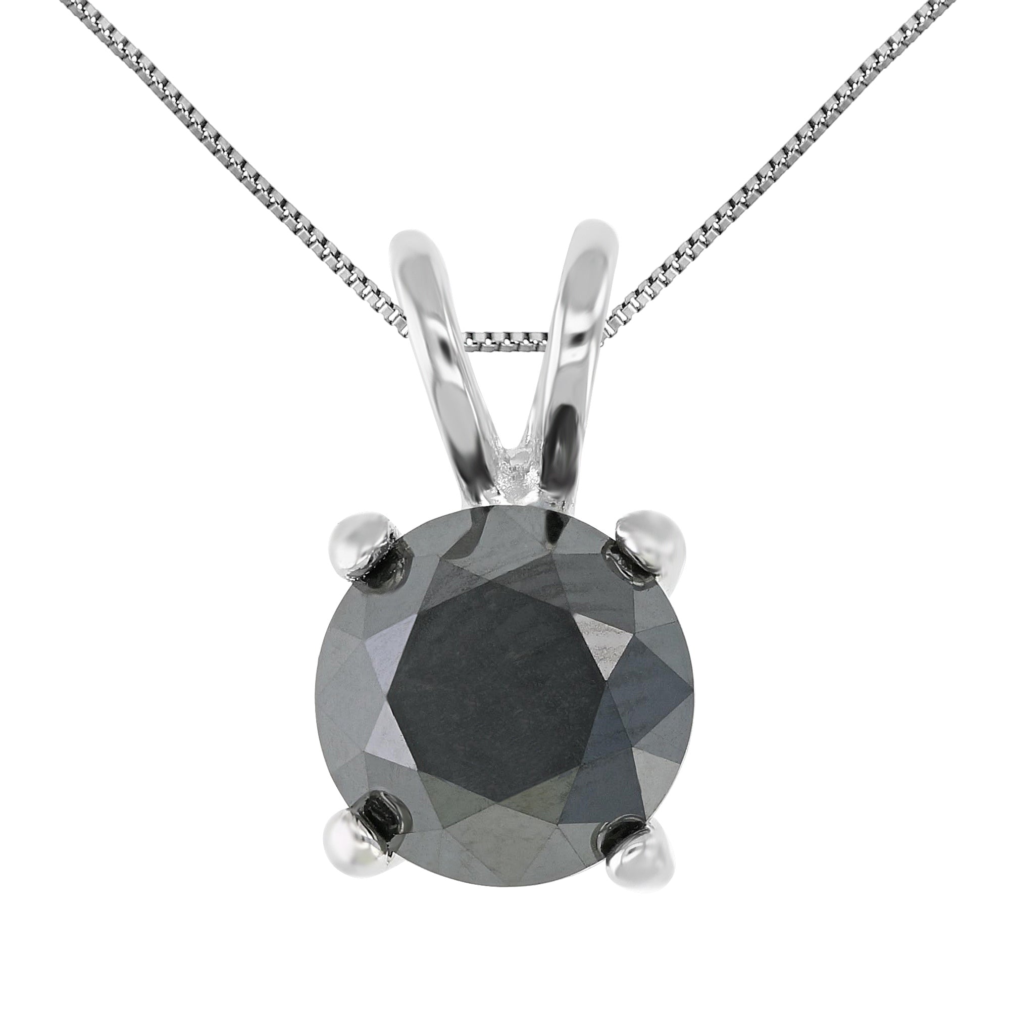 7 cttw Diamond Pendant, Black Diamond Solitaire Pendant Necklace for Women in .925 Sterling Silver with Rhodium, 18 Inch Chain, Prong Setting