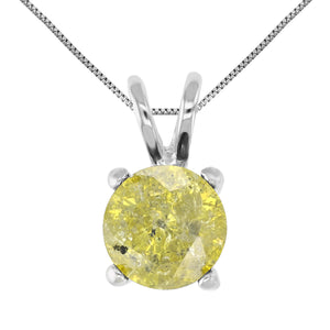 1 cttw Diamond Pendant, Yellow Diamond Solitaire Pendant Necklace for Women in 14K White Gold with 18 Inch Chain, Prong Setting