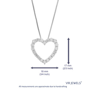 1 cttw Diamond Pendant Necklace for Women, Lab Grown Diamond Heart Pendant Necklace in .925 Sterling Silver with Chain, Size 2/3 Inch
