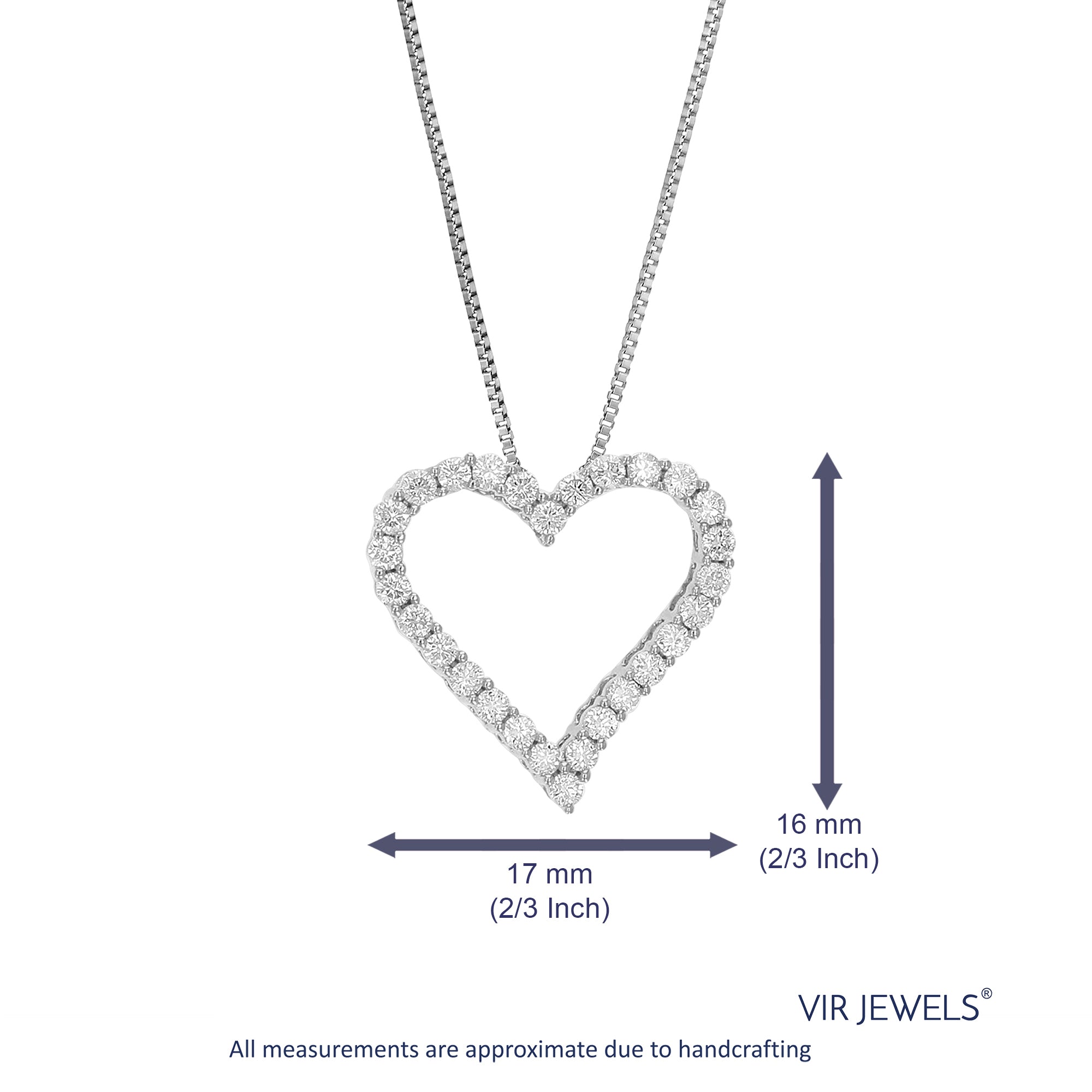 1/2 cttw Diamond Pendant Necklace for Women, Lab Grown Diamond Heart Pendant Necklace in .925 Sterling Silver with Chain, Size 2/3 Inch