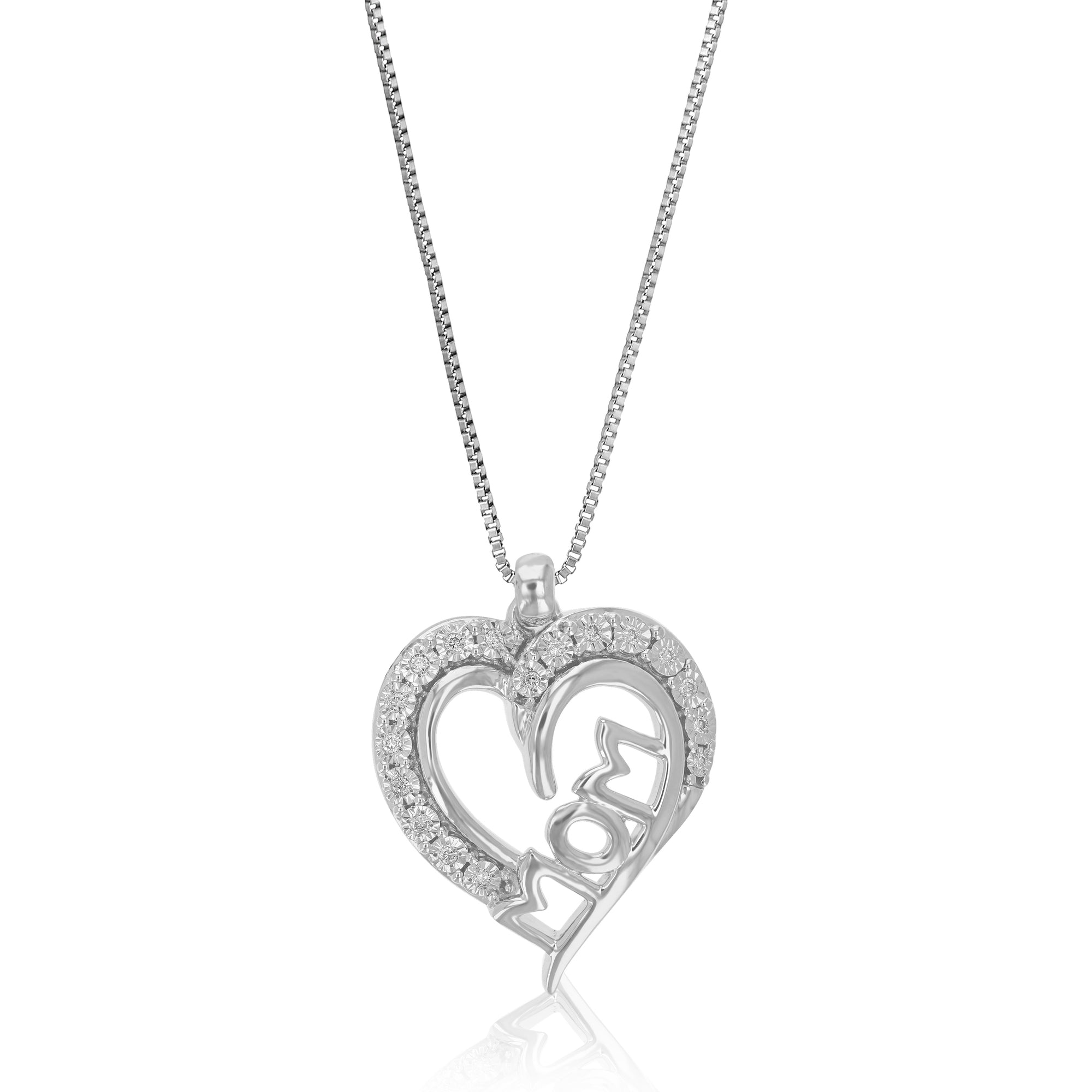 1/10 cttw Diamond Pendant Necklace for Women, Lab Grown Diamond Pendant Necklace in .925 Sterling Silver with Chain, Size 1/2 Inch