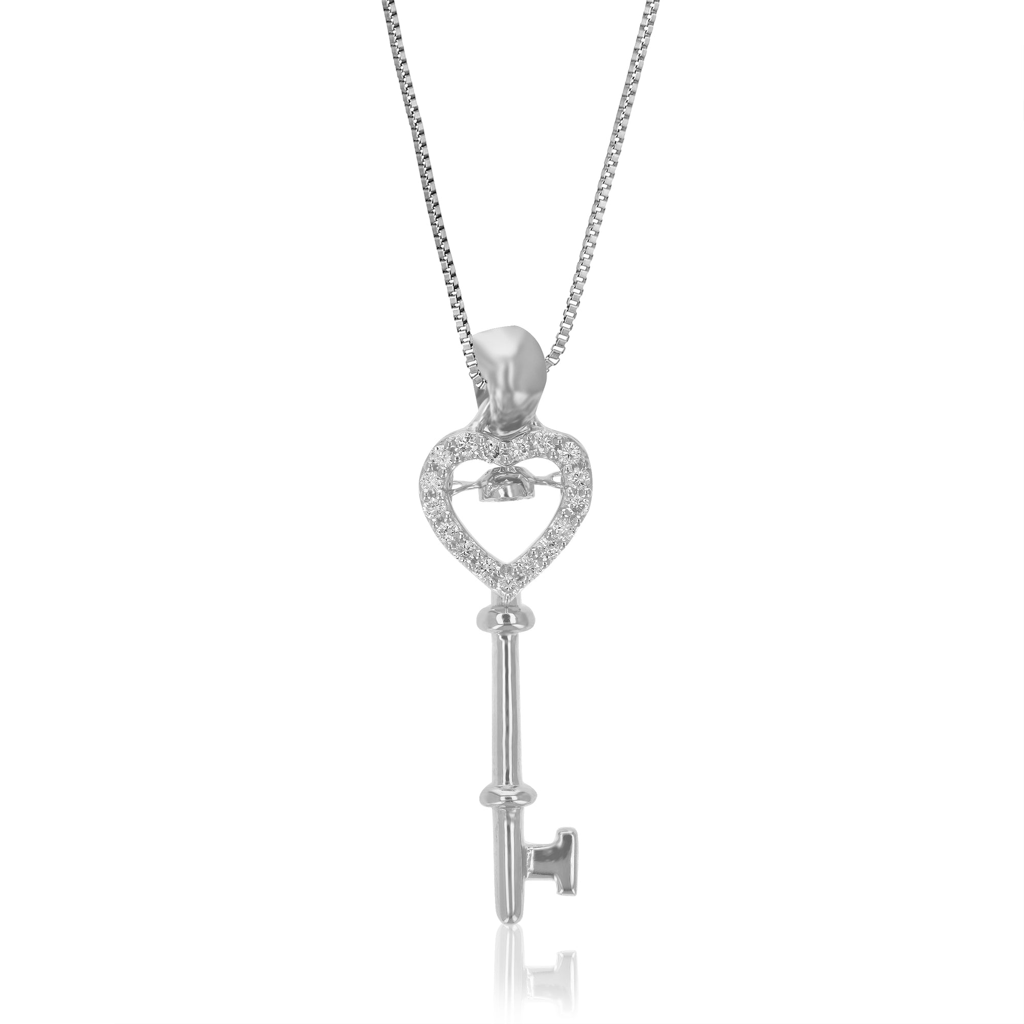 1/10 cttw Diamond Pendant Necklace for Women, Lab Grown Diamond Key Pendant Necklace in .925 Sterling Silver with Chain, Size 1 Inch