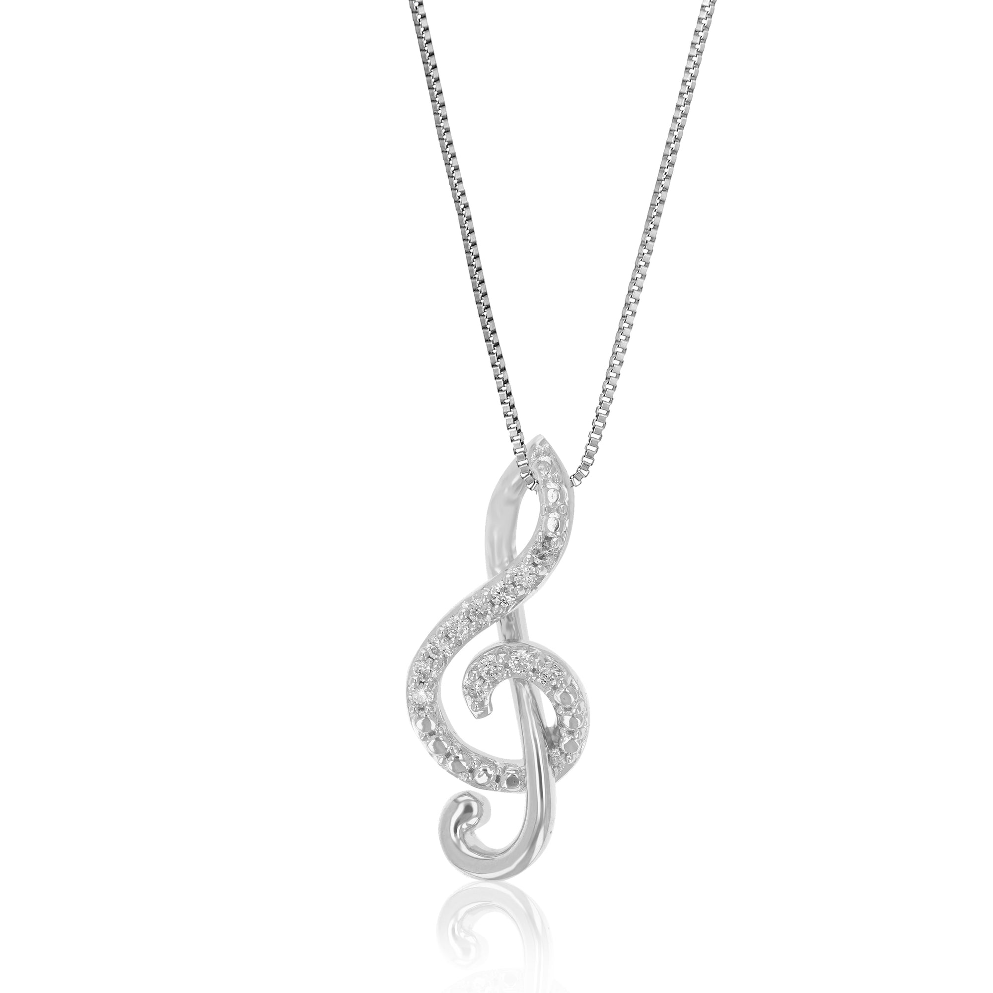 1/10 cttw Diamond Pendant Necklace for Women, Lab Grown Diamond Music Pendant Necklace in .925 Sterling Silver with Chain, Size 3/4 Inch
