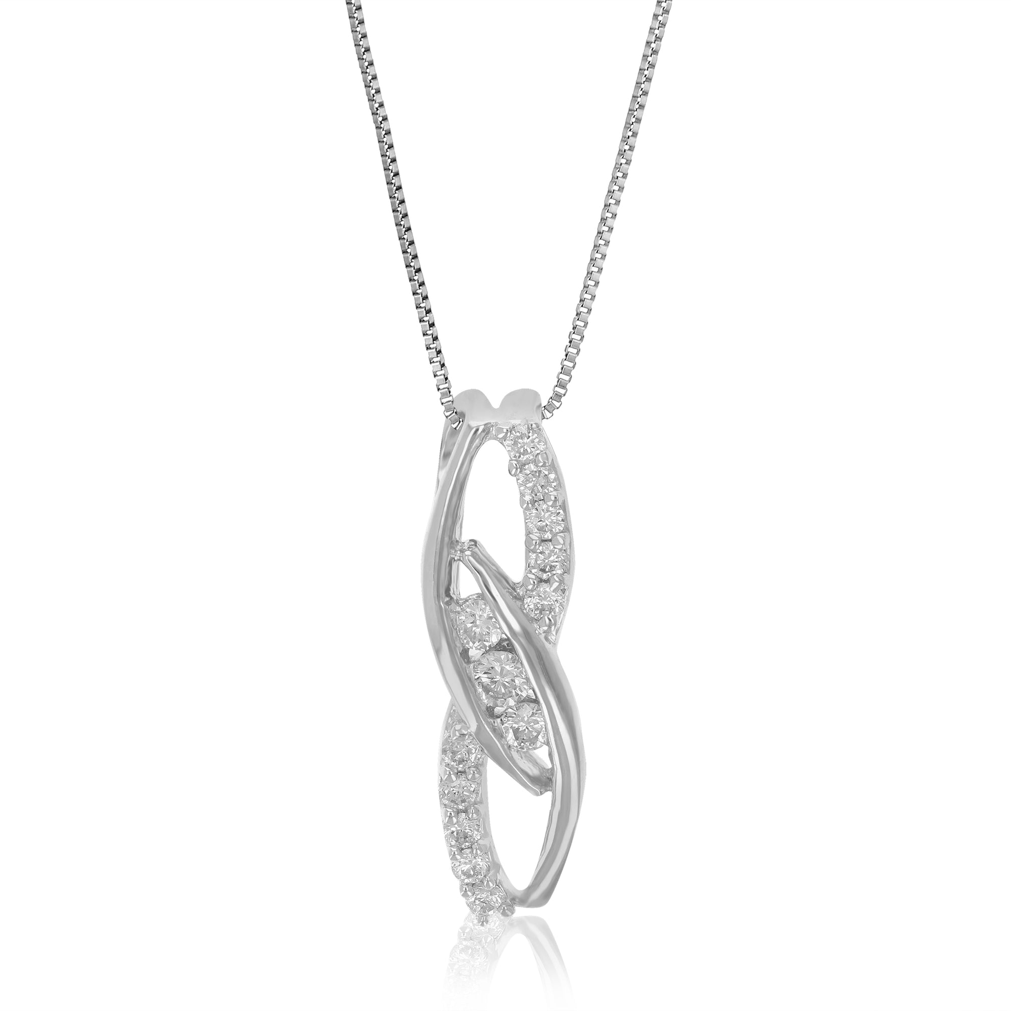 1/8 cttw Diamond Pendant Necklace for Women, Lab Grown Diamond Bypass Pendant Necklace in .925 Sterling Silver with Chain, Size 2/3 Inch