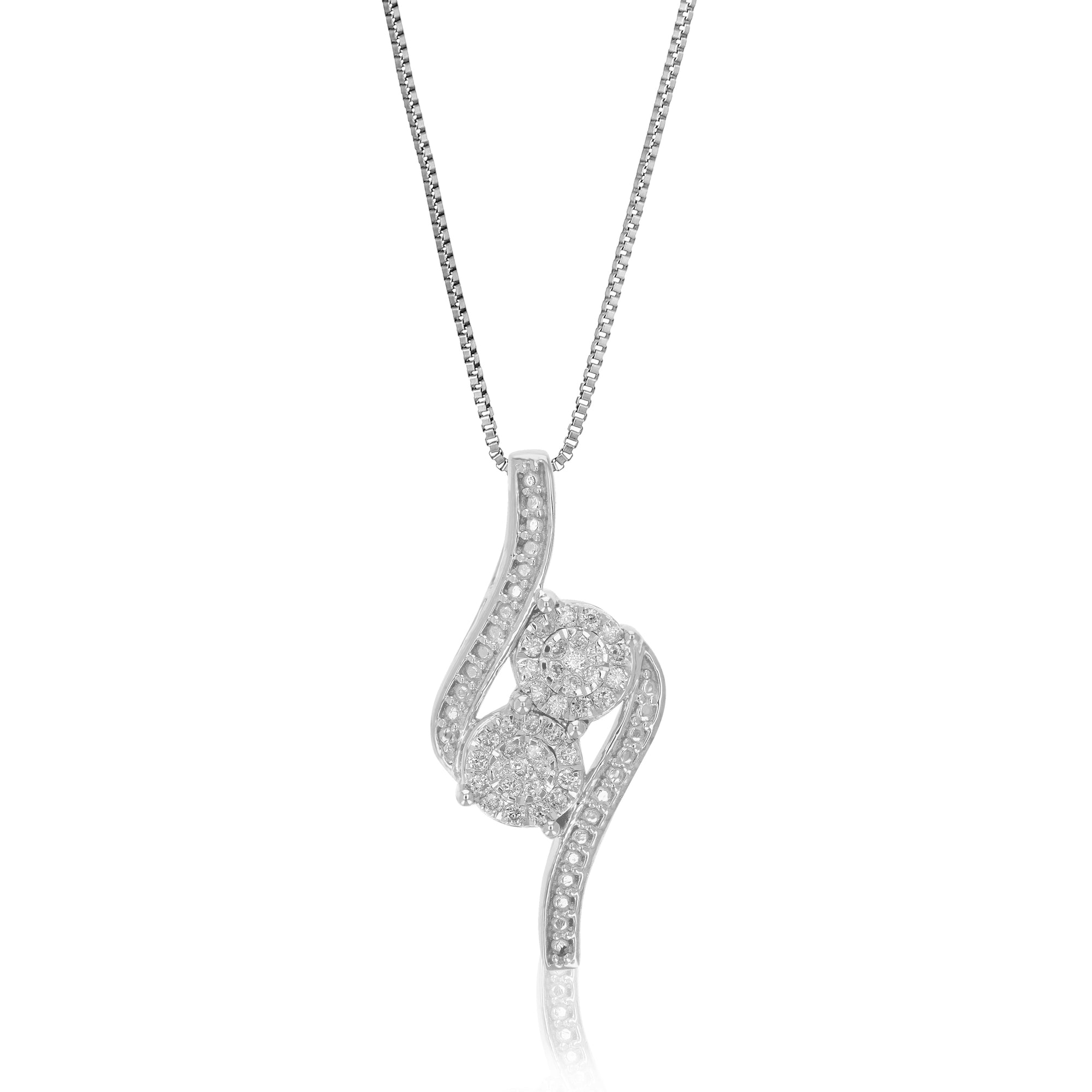 1/6 cttw Diamond Pendant Necklace for Women, Lab Grown Diamond Bypass Pendant Necklace in .925 Sterling Silver with Chain, Size 1 Inch
