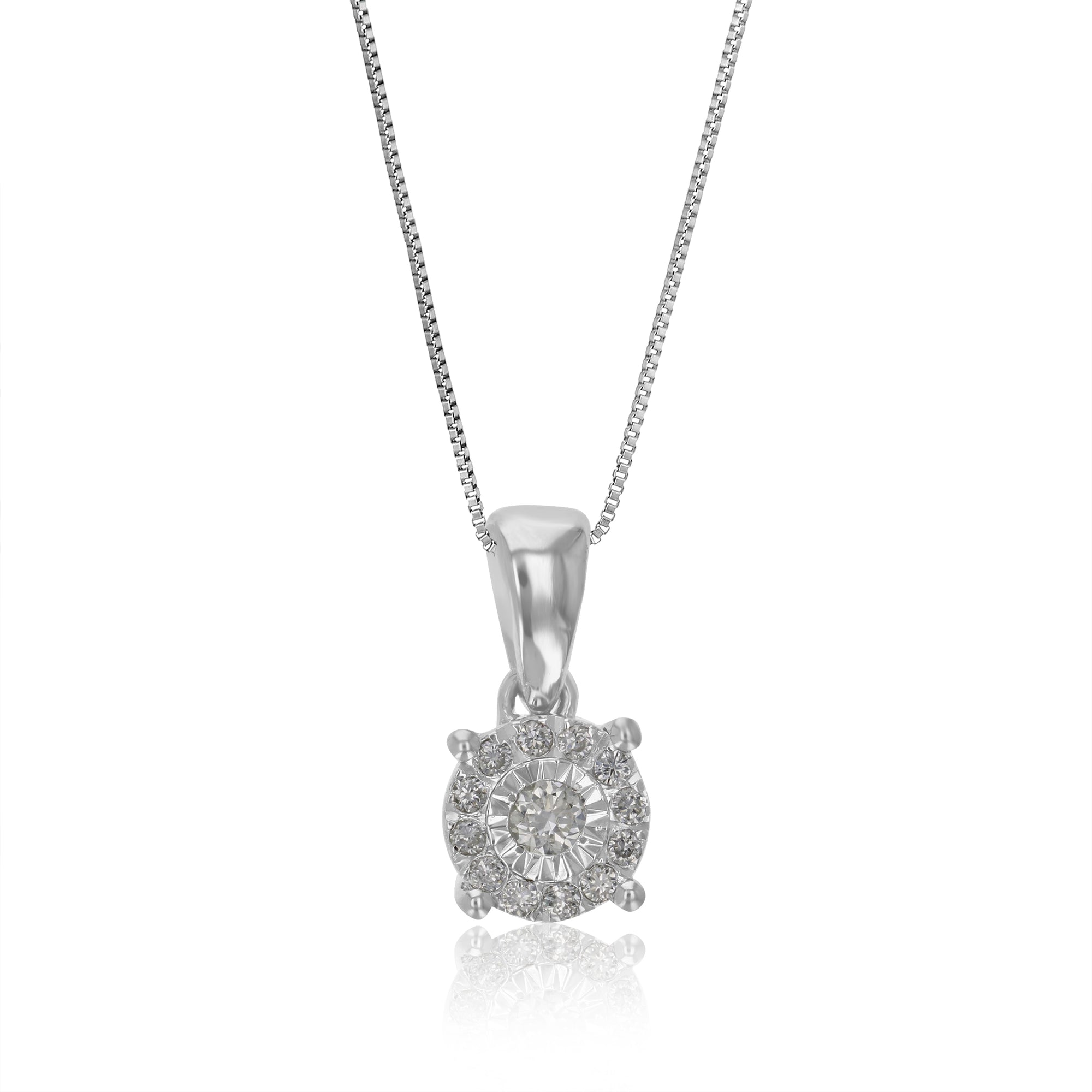 1/10 cttw Diamond Pendant Necklace for Women, Lab Grown Diamond Round Pendant Necklace in .925 Sterling Silver with Chain, Size 1/2 Inch