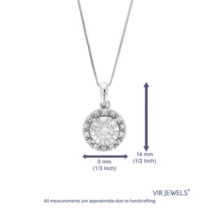 1/8 cttw Diamond Pendant Necklace for Women, Lab Grown Diamond Round Pendant Necklace in .925 Sterling Silver with Chain, Size 1/2 Inch