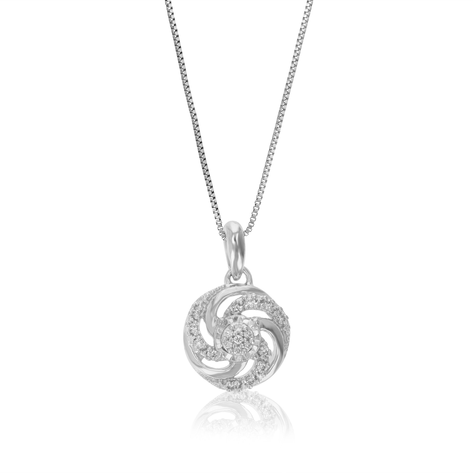 1/12 cttw Diamond Pendant Necklace for Women, Lab Grown Diamond Round Pendant Necklace in .925 Sterling Silver with Chain, Size 2/3 Inch