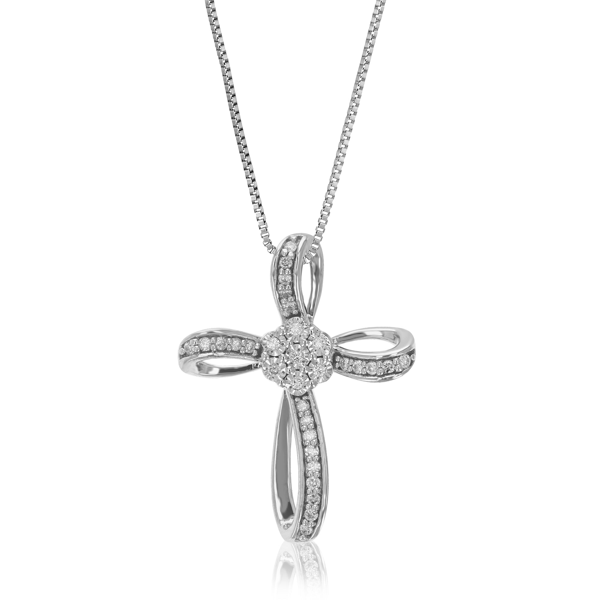 1/6 cttw Diamond Pendant Necklace for Women, Lab Grown Diamond Cross Pendant Necklace in .925 Sterling Silver with Chain, Size 1 Inch