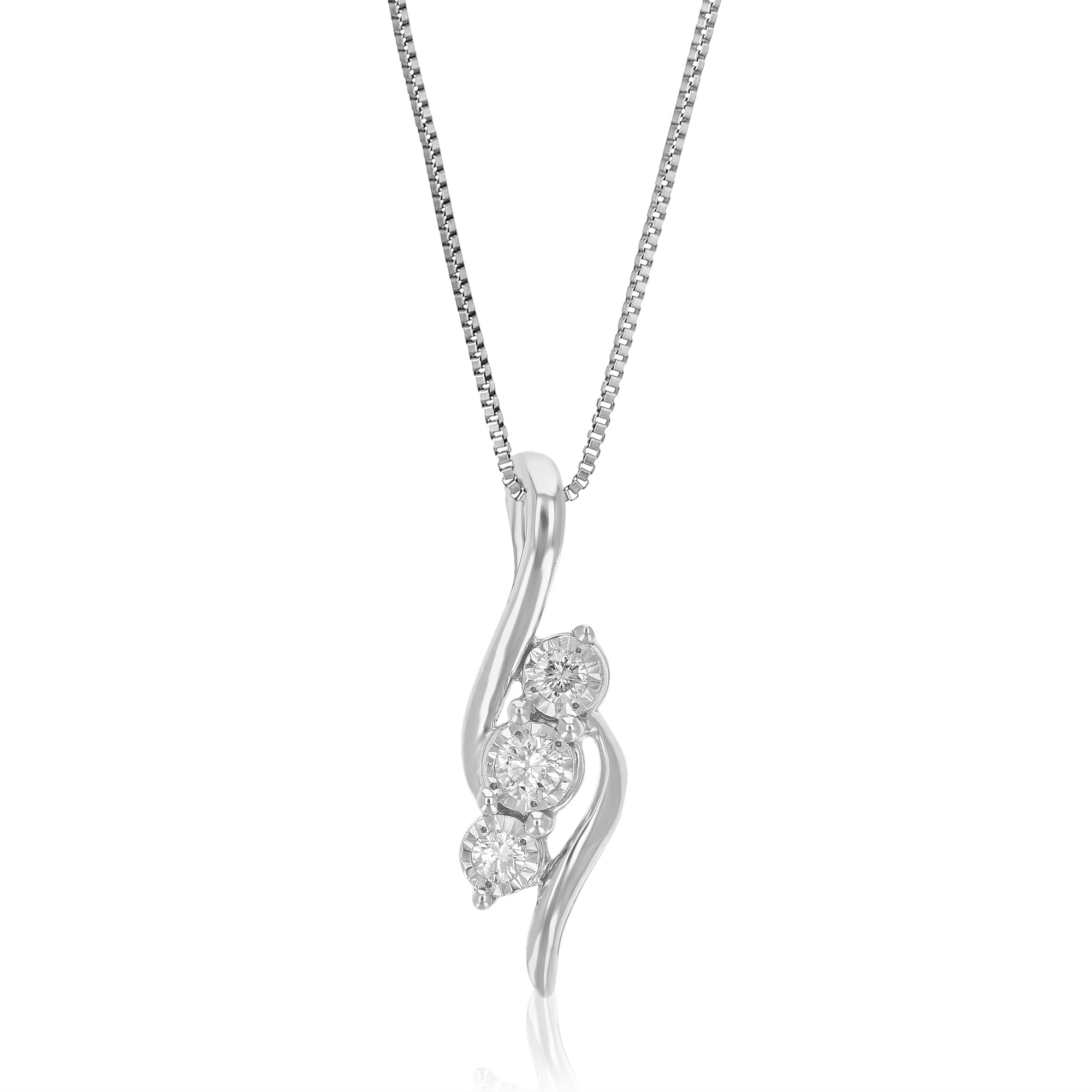 1/10 cttw Diamond Pendant Necklace for Women, Lab Grown Diamond Bypass Pendant Necklace in .925 Sterling Silver with Chain, Size 2/3 Inch
