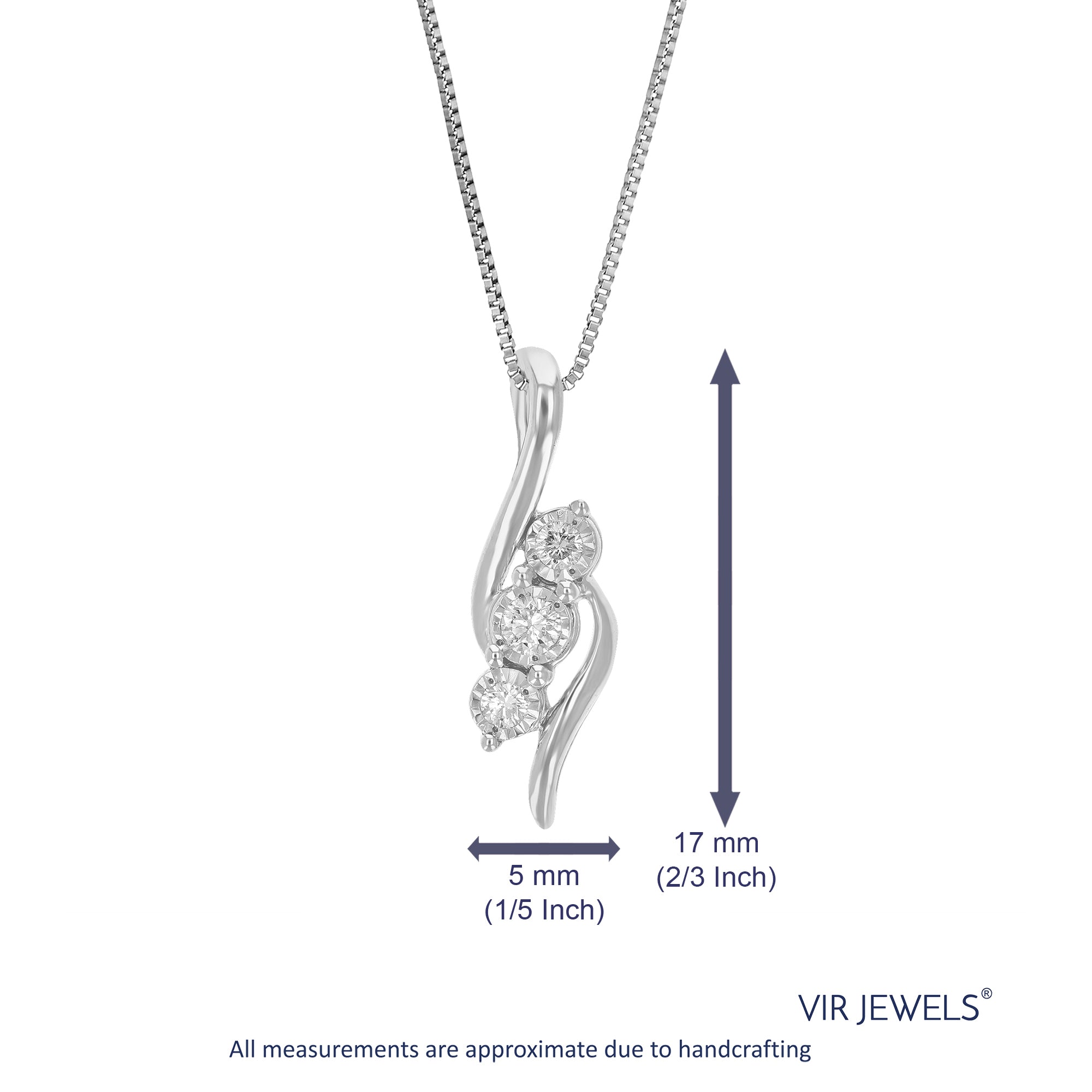 1/10 cttw Diamond Pendant Necklace for Women, Lab Grown Diamond Bypass Pendant Necklace in .925 Sterling Silver with Chain, Size 2/3 Inch