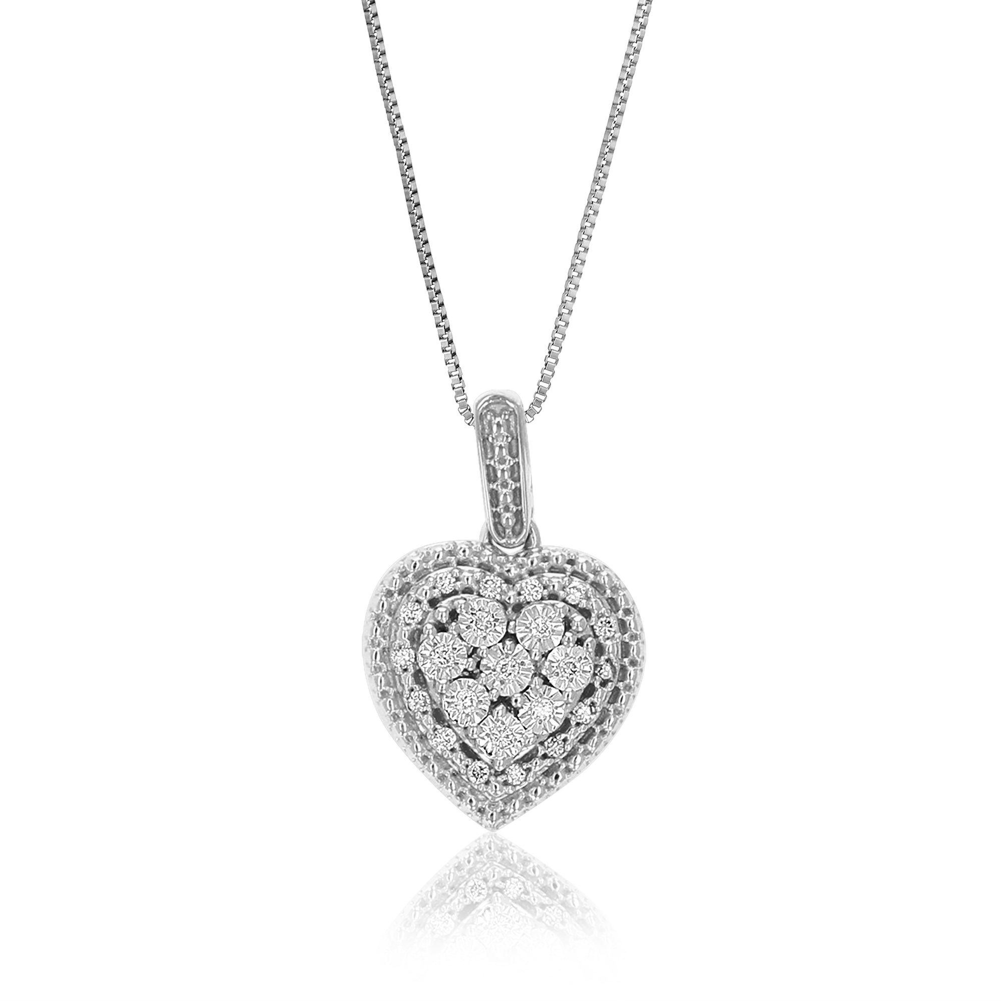 1/12 cttw Diamond Pendant Necklace for Women, Lab Grown Diamond Heart Cluster Pendant Necklace in .925 Sterling Silver with Chain, Size 3/4 Inch