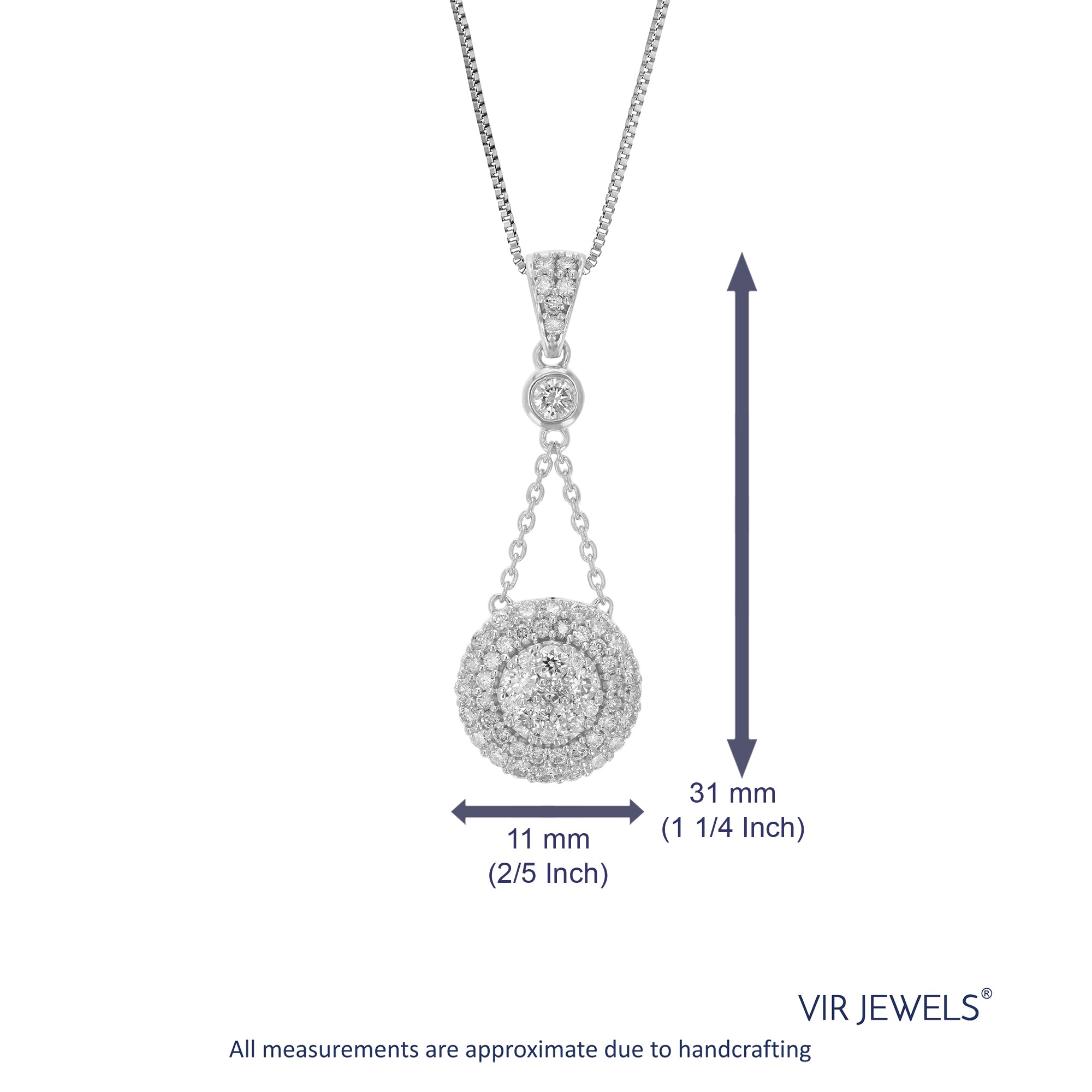 3/4 cttw Diamond Pendant Necklace for Women, Lab Grown Diamond Pendant Necklace in .925 Sterling Silver with Chain, Size 1 1/4 Inch
