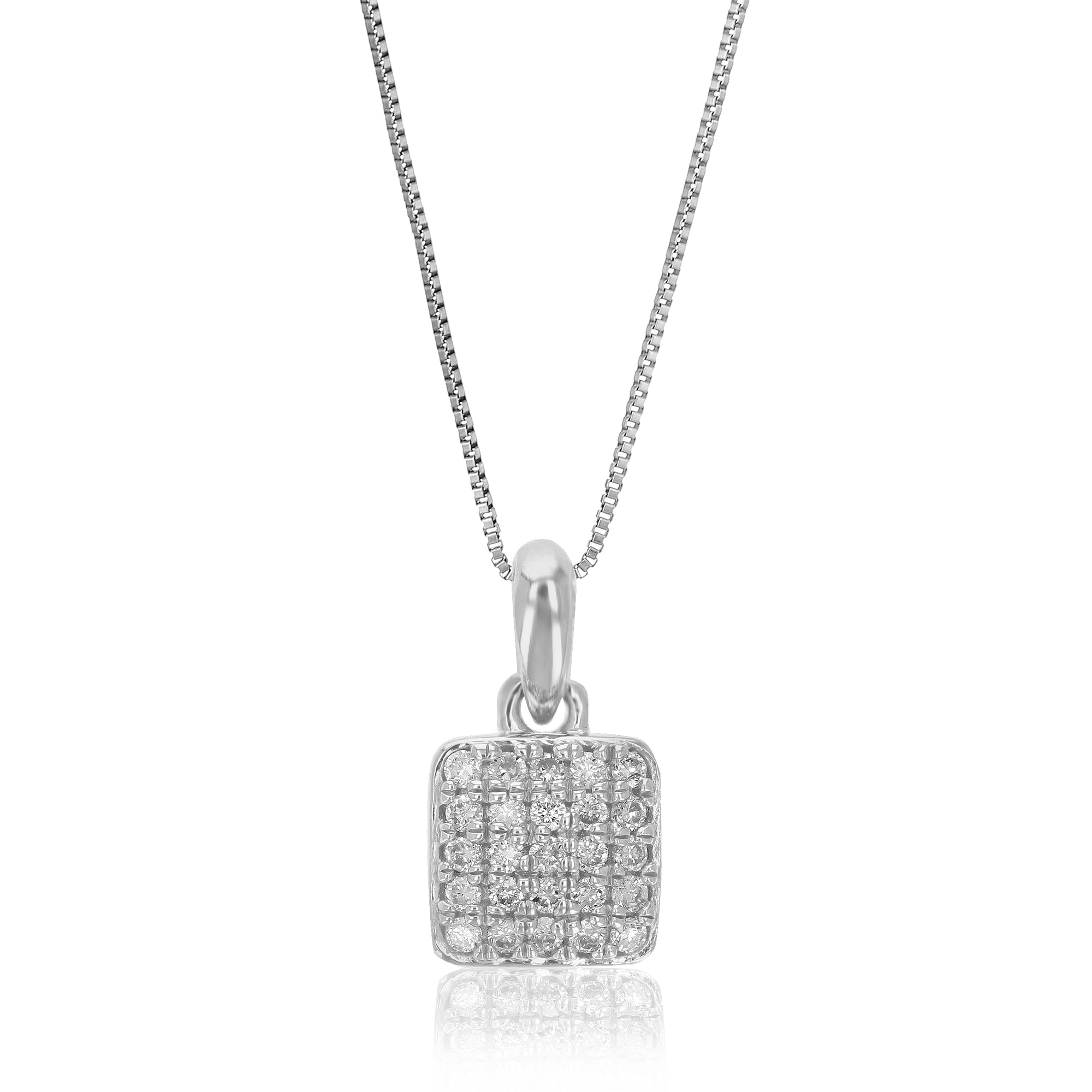 1/10 cttw Diamond Pendant Necklace for Women, Lab Grown Diamond Square Pendant Necklace in .925 Sterling Silver with Chain, Size 2/5 Inch