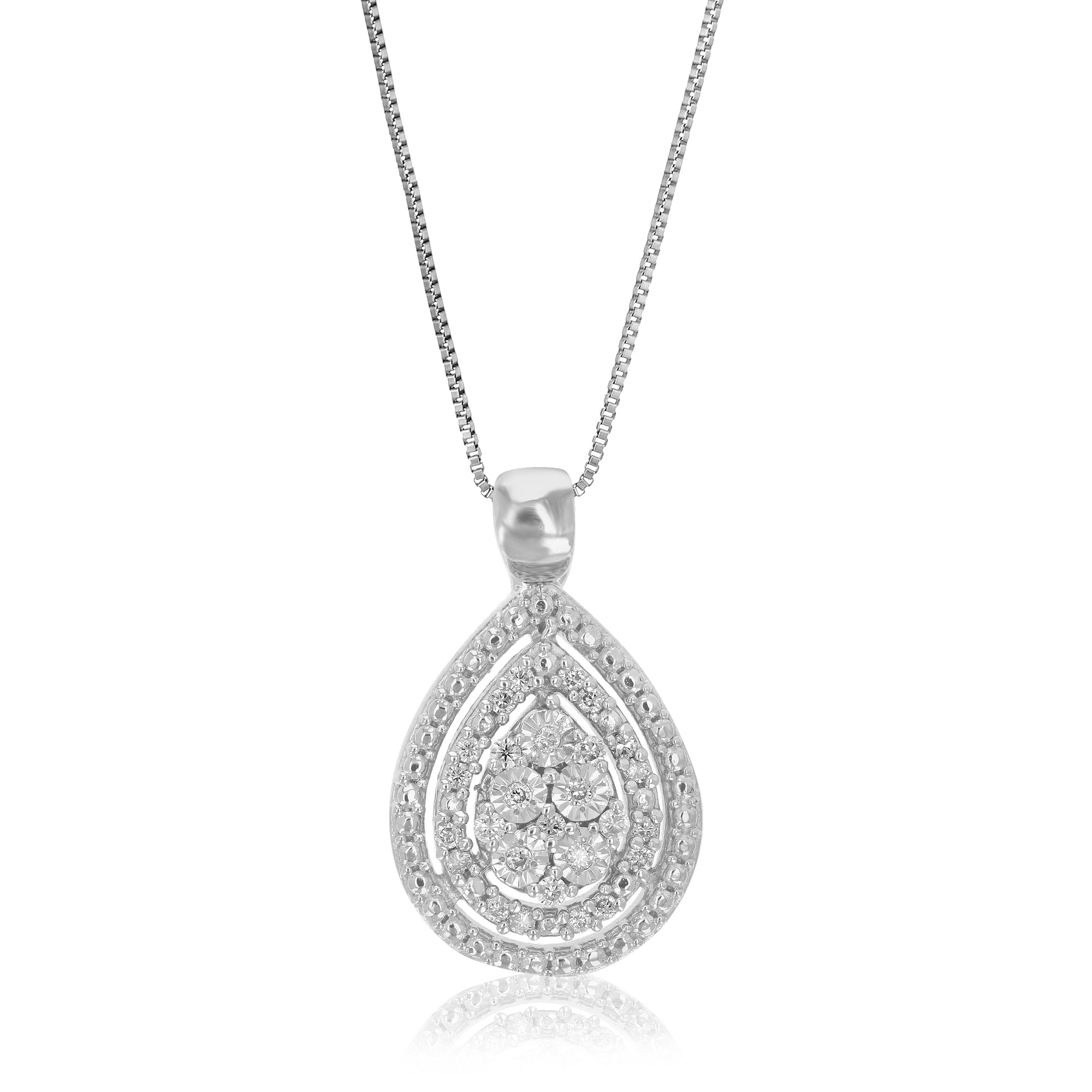 1/10 cttw Diamond Pendant Necklace for Women, Lab Grown Diamond Pear Shape Pendant Necklace in .925 Sterling Silver with Chain, Size 3/4 Inch