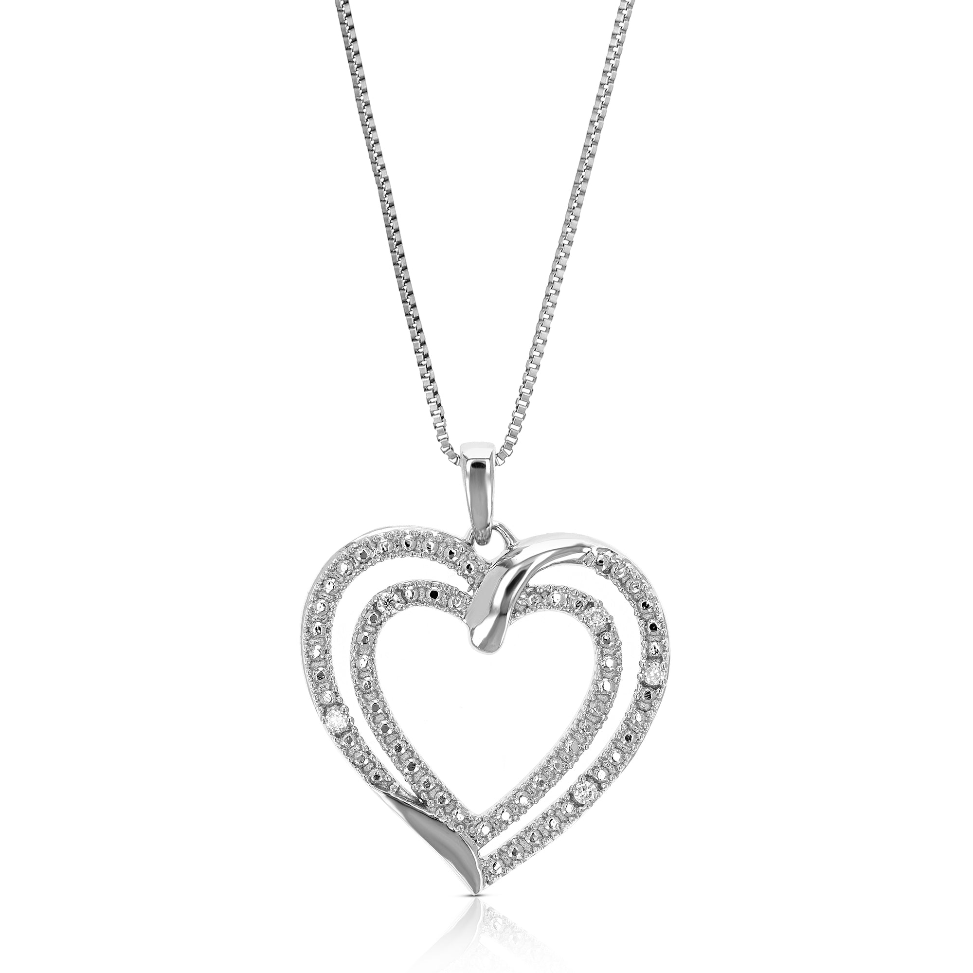 1/20 cttw Lab Grown Diamond Heart Pendant Necklace .925 Sterling Silver 3/4 Inch with 18 Inch Chain, Size 3/4 Inch