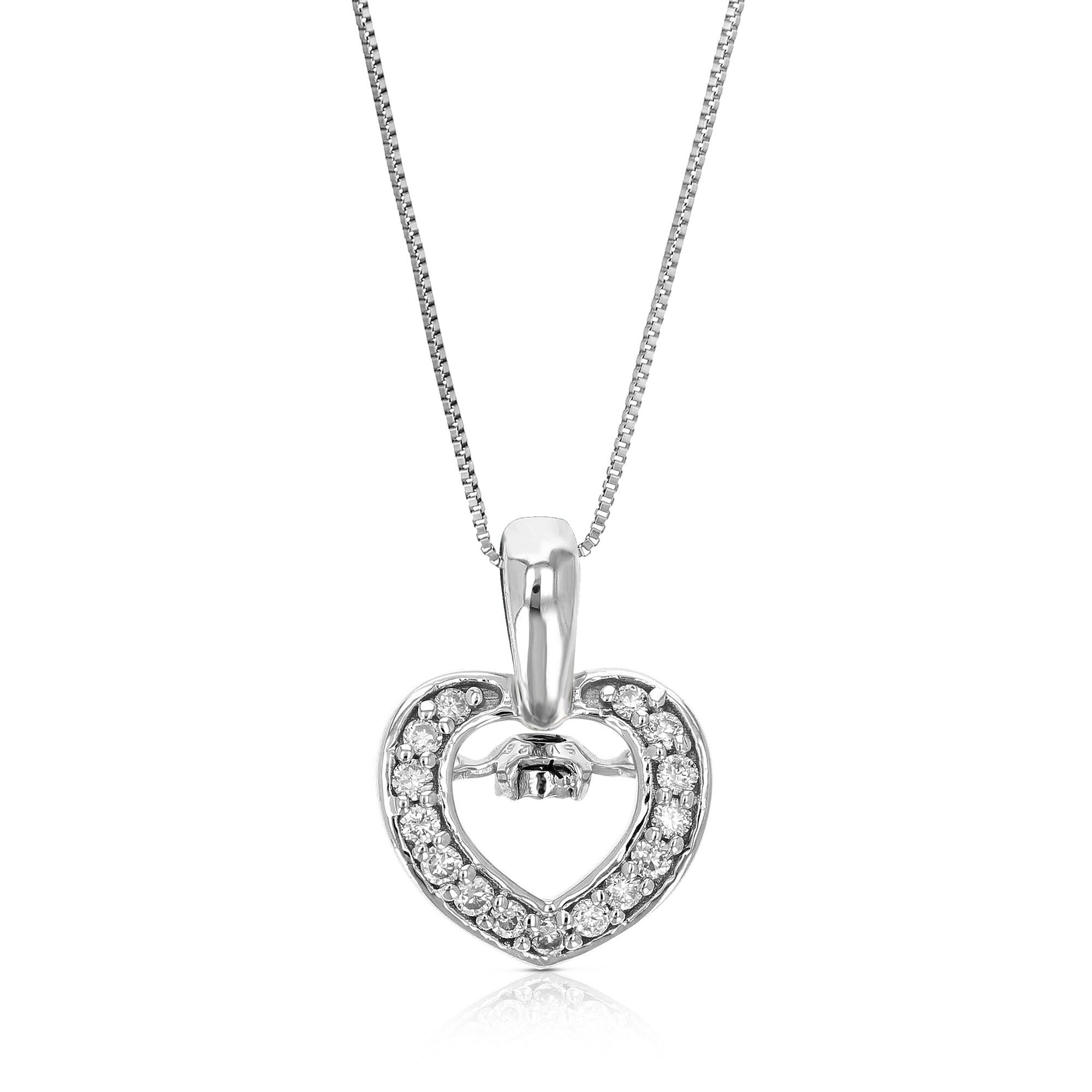 1/10 cttw Lab Grown Diamond Heart Pendant Necklace .925 Sterling Silver 1/3 Inch with 18 Inch Chain, Size 2/5 Inch