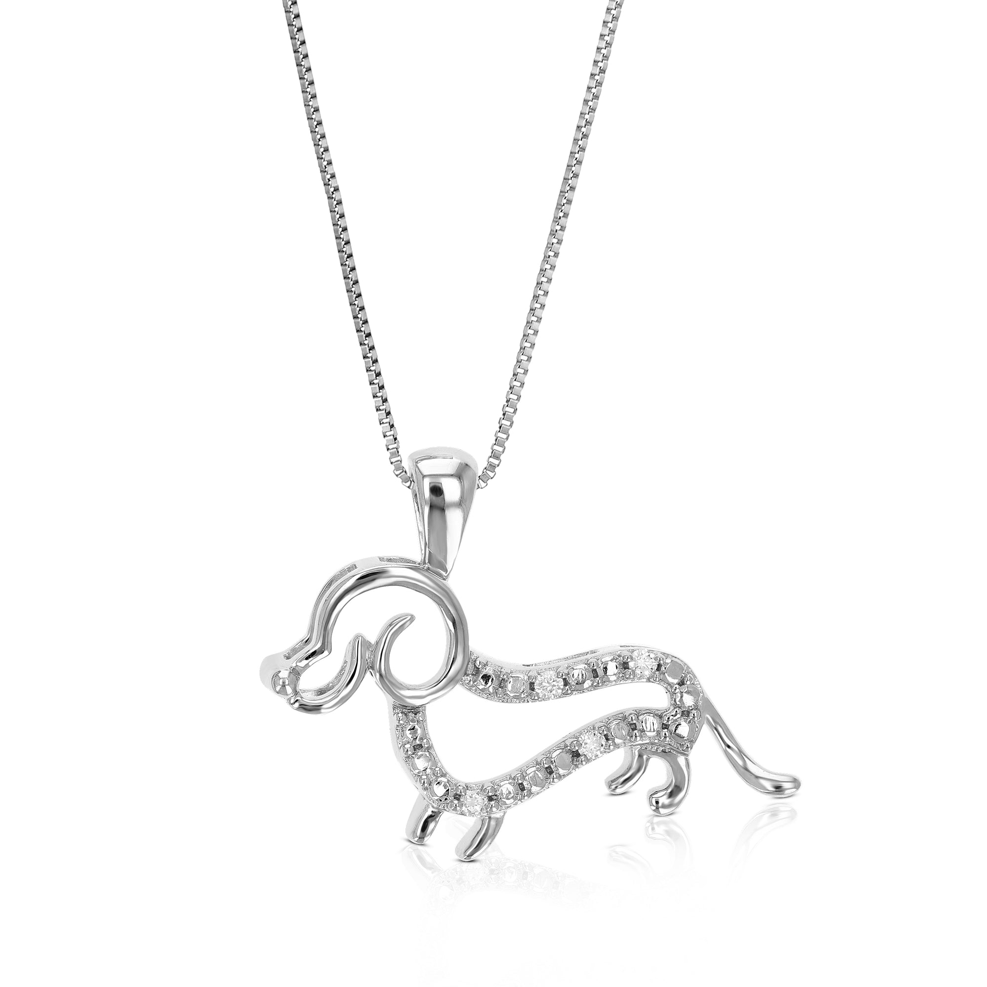 1/20 cttw Lab Grown Diamond Dog Pendant Necklace .925 Sterling Silver 1 Inch with 18 Inch Chain, Size 2/3 Inch