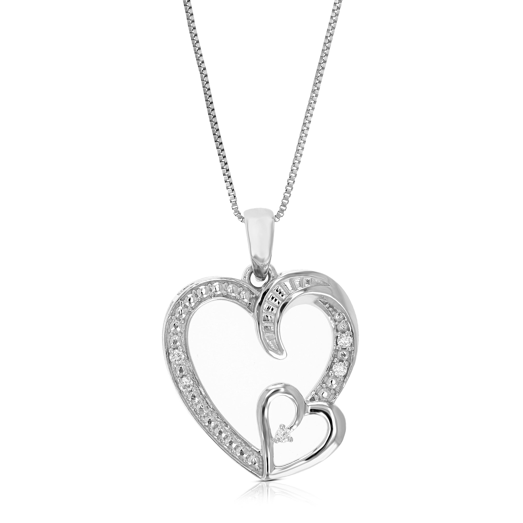 1/20 cttw Lab Grown Diamond Heart Pendant Necklace .925 Sterling Silver 2/3 Inch with 18 Inch Chain, Size 3/4 Inch